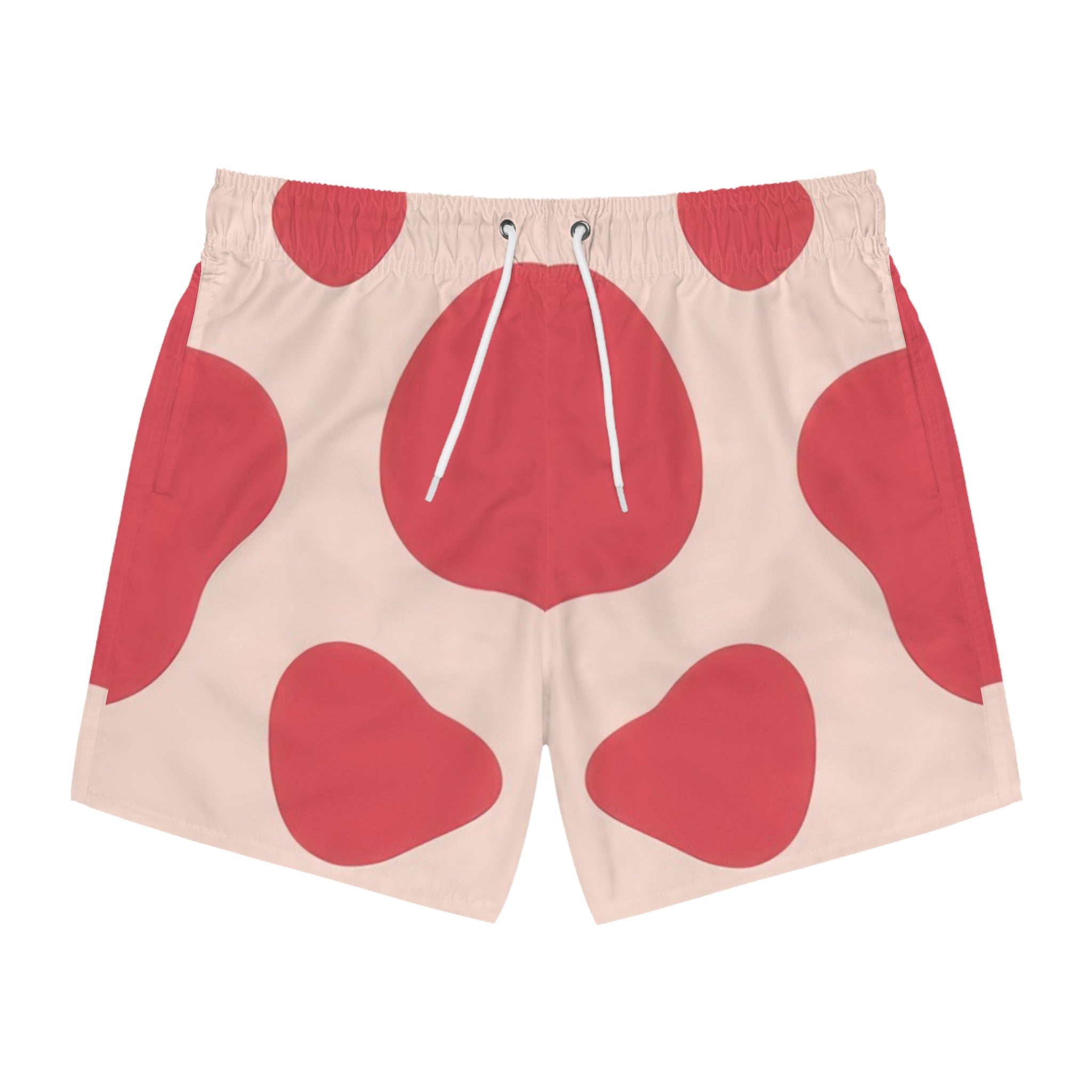 Red Jungle Cow Swim Trunks (AOP), Artsulli - Art is Long, Life is Short, All Over Prints, Size, XS, Color, Seam thread color automatically matched to design, , , 49550280940965298314