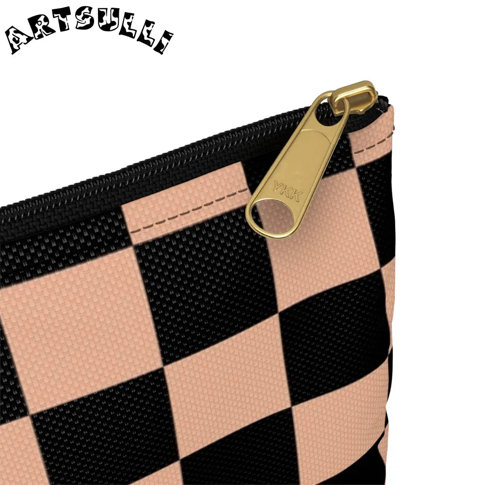 JAKKOUTTHEBXX Checkerboard Soft Orange and Black Accessory Pouch