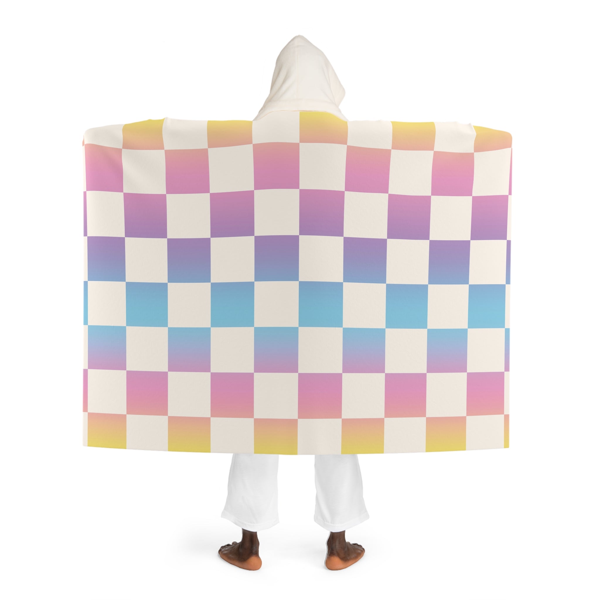 Vaporwave Check Hooded Sherpa Fleece Blanket, Artsulli - Art is Long, Life is Short, All Over Prints, , , , , , , 