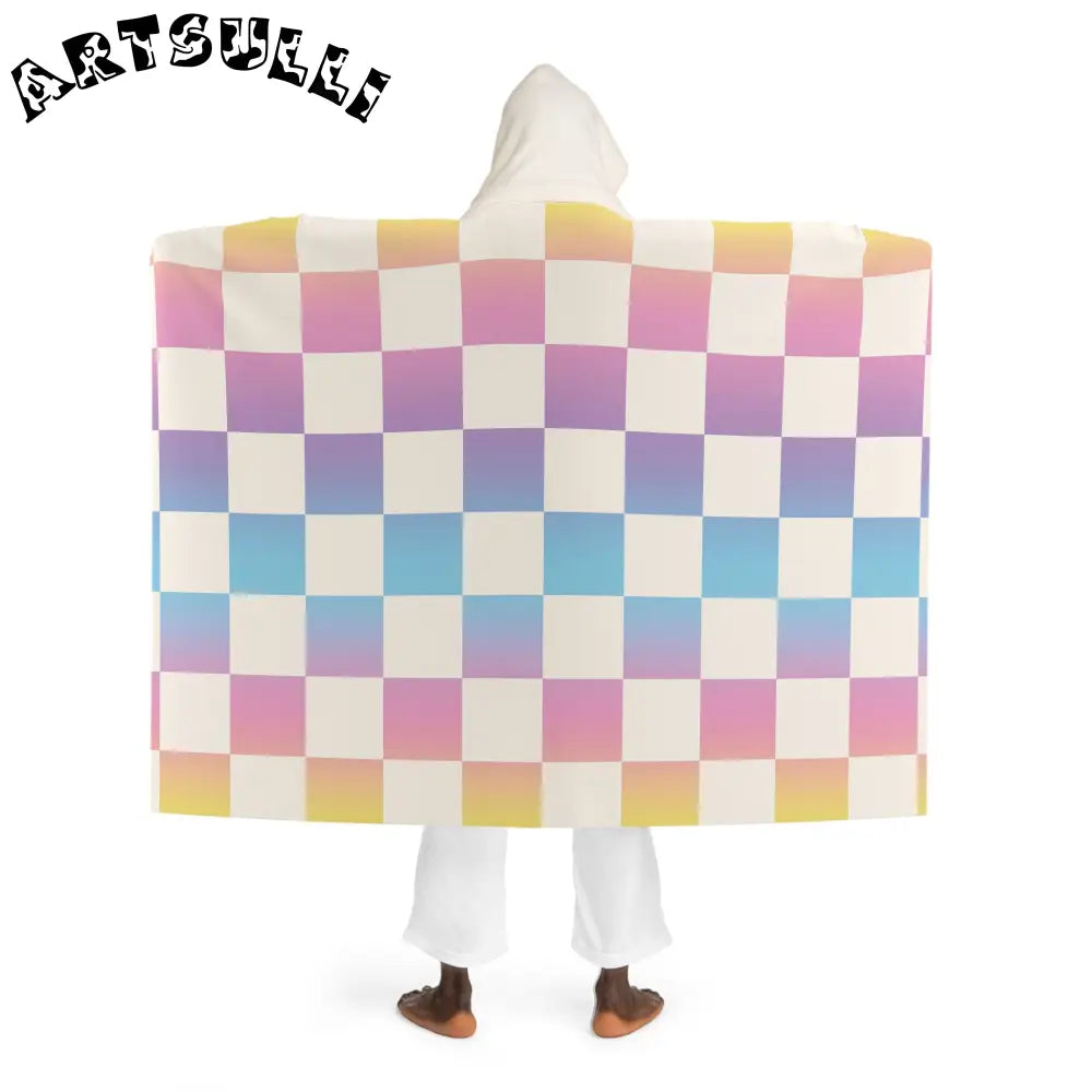 JAKKOUTTHEBXX Vaporwave Check Hooded Sherpa Fleece Blanket