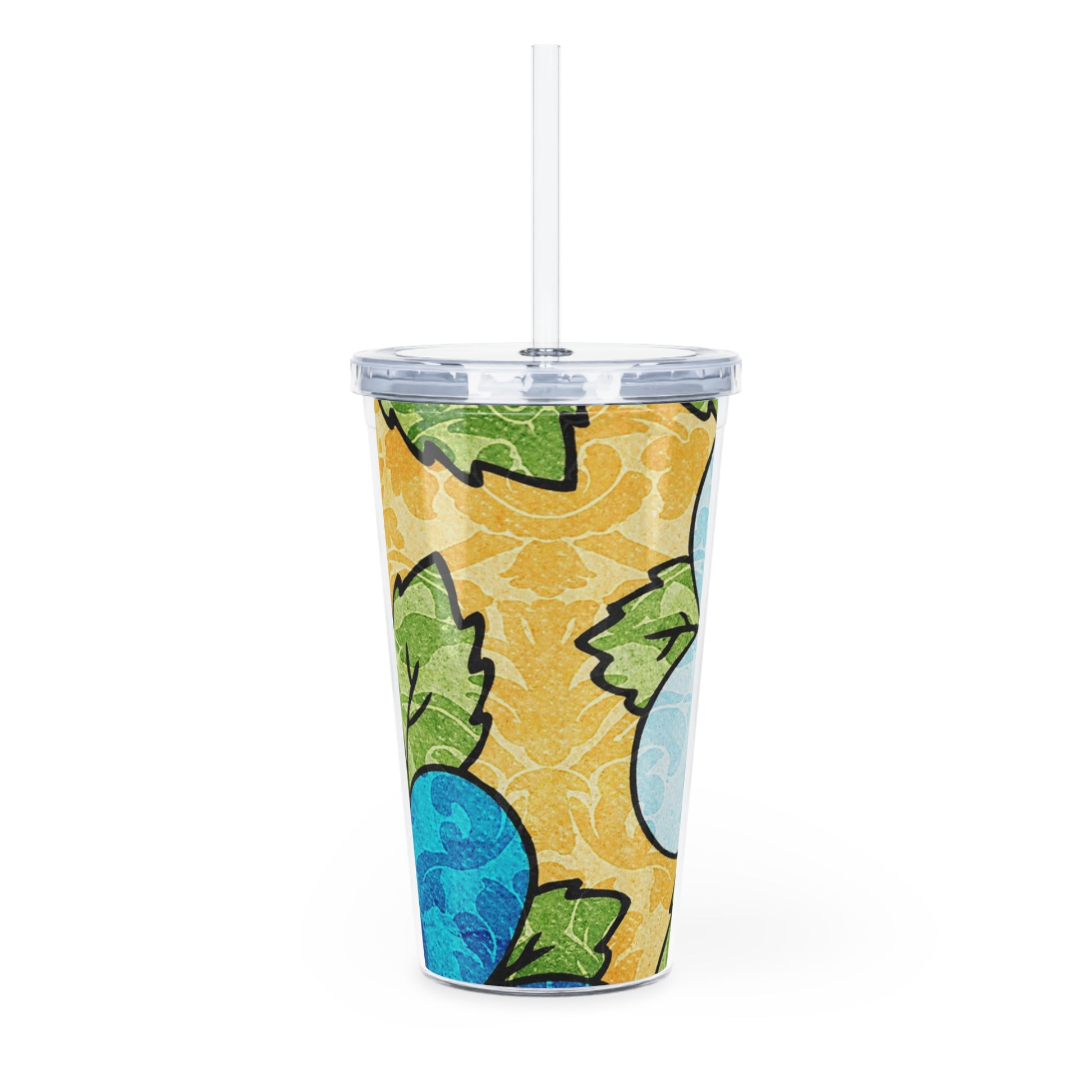 Groovy Yellow Floral Kl Plastic Tumbler with Straw, Artsulli - Art is Long, Life is Short, Mug, , , , , , , 