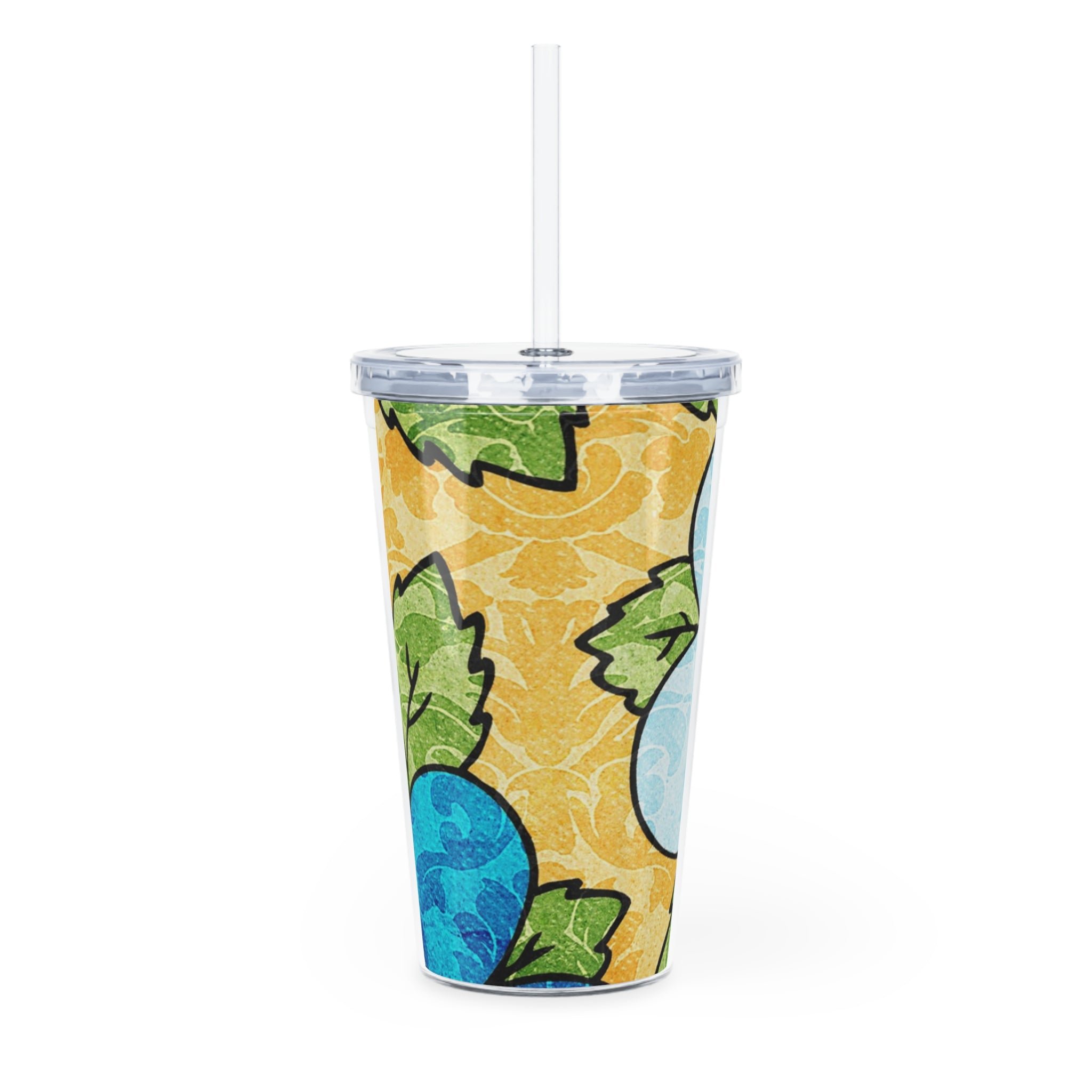 Groovy Yellow Floral Kl Plastic Tumbler with Straw, Artsulli - Art is Long, Life is Short, Mug, , , , , , , 