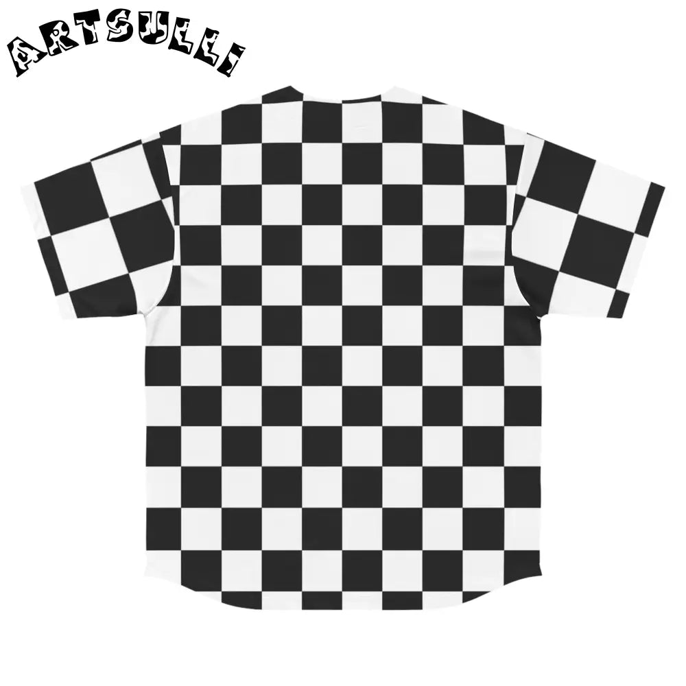 JAKKOUTTHEBXX Checkerboard White and Black Men’s Baseball Jersey