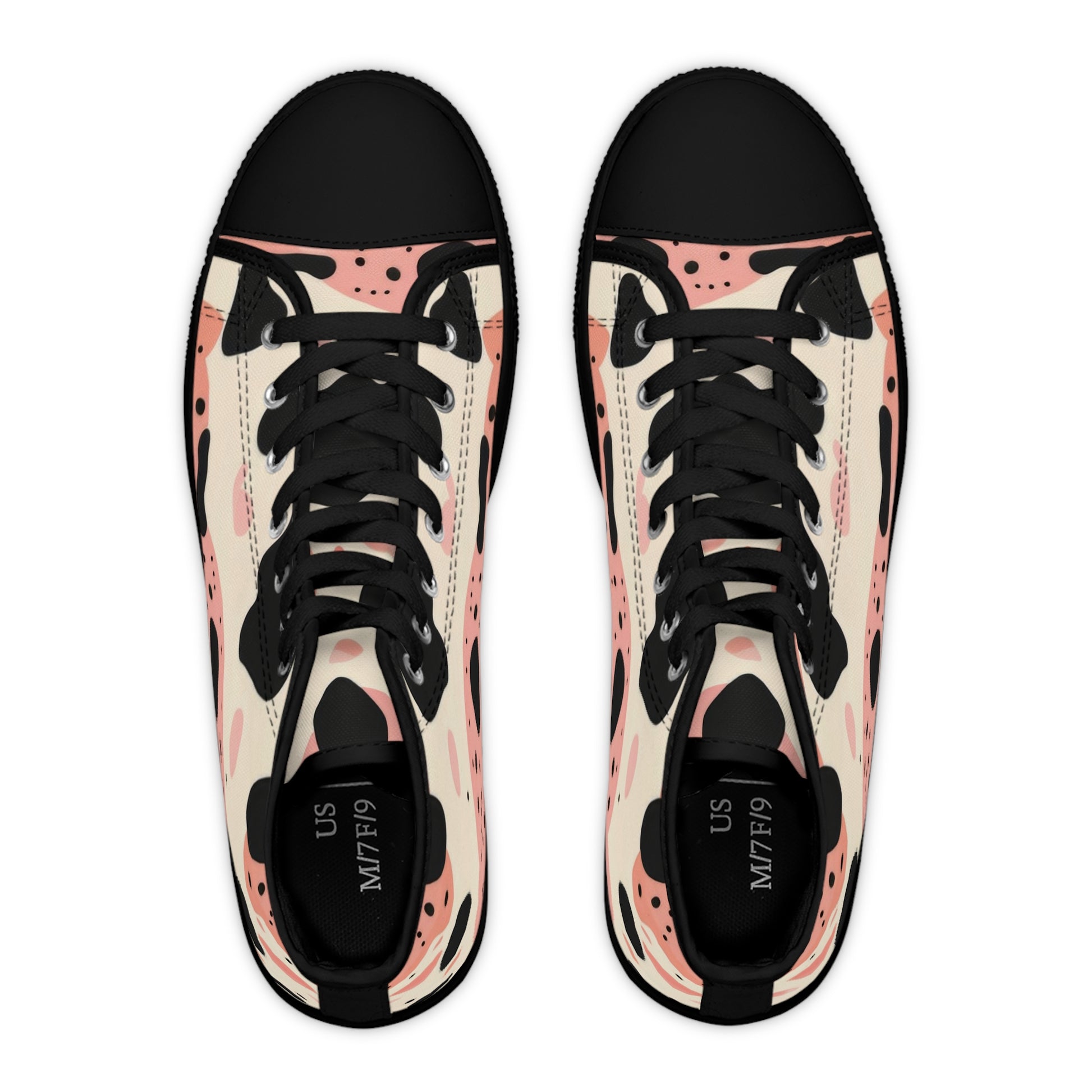 Organic Cow Print Cream and Pink Women's High Top Sneakers, Artsulli - Art is Long, Life is Short, Shoes, , , , , , , 