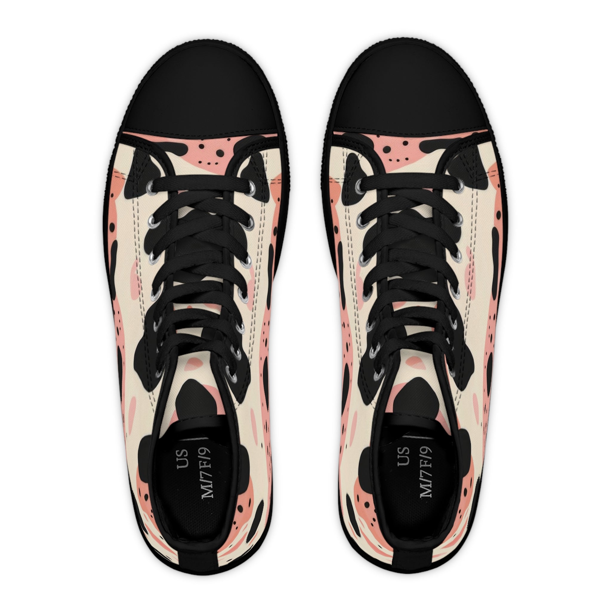 Organic Cow Print Cream and Pink Women's High Top Sneakers, Artsulli - Art is Long, Life is Short, Shoes, , , , , , , 