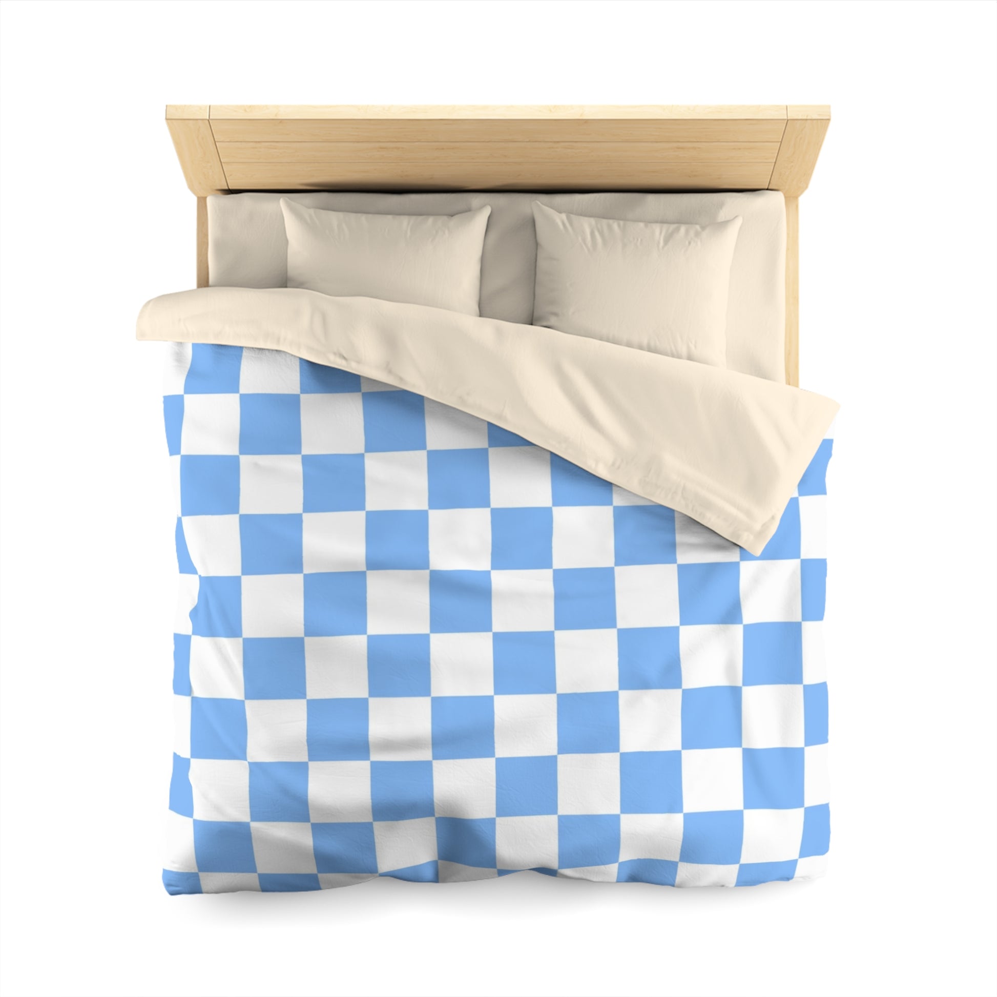 Checkerboard White and Light Blue Microfiber Duvet Cover, Artsulli - Art is Long, Life is Short, Home Decor, , , , , , , 