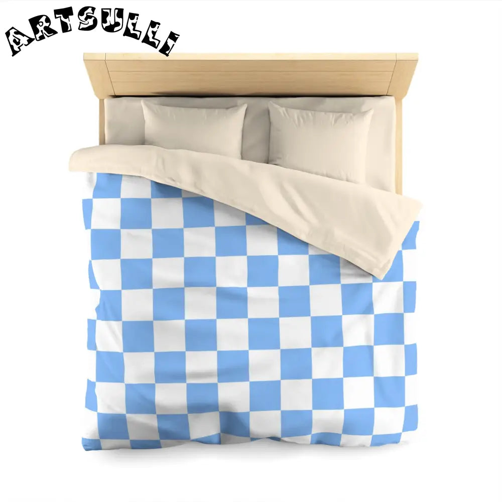 JAKKOUTTHEBXX Checkerboard White and Light Blue Microfiber Duvet