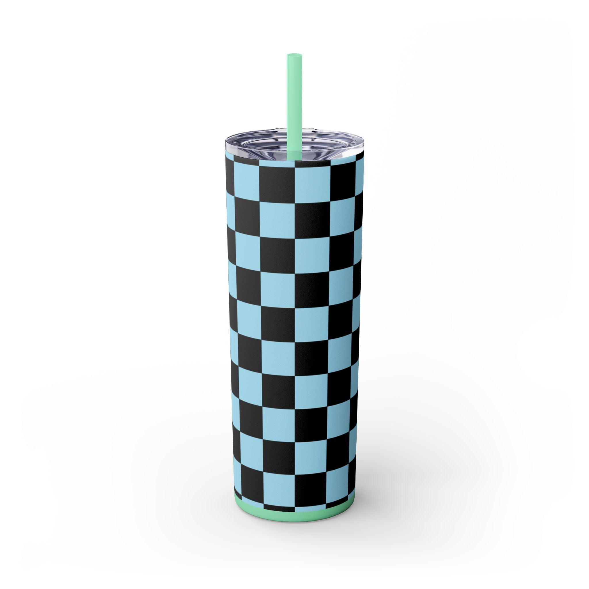 Checkerboard Black and Blue Skinny Tumbler with Straw, 20oz, Artsulli - Art is Long, Life is Short, Mug, Finish, Glossy, Color, Mint, Size, 20oz, 31086304567229076599