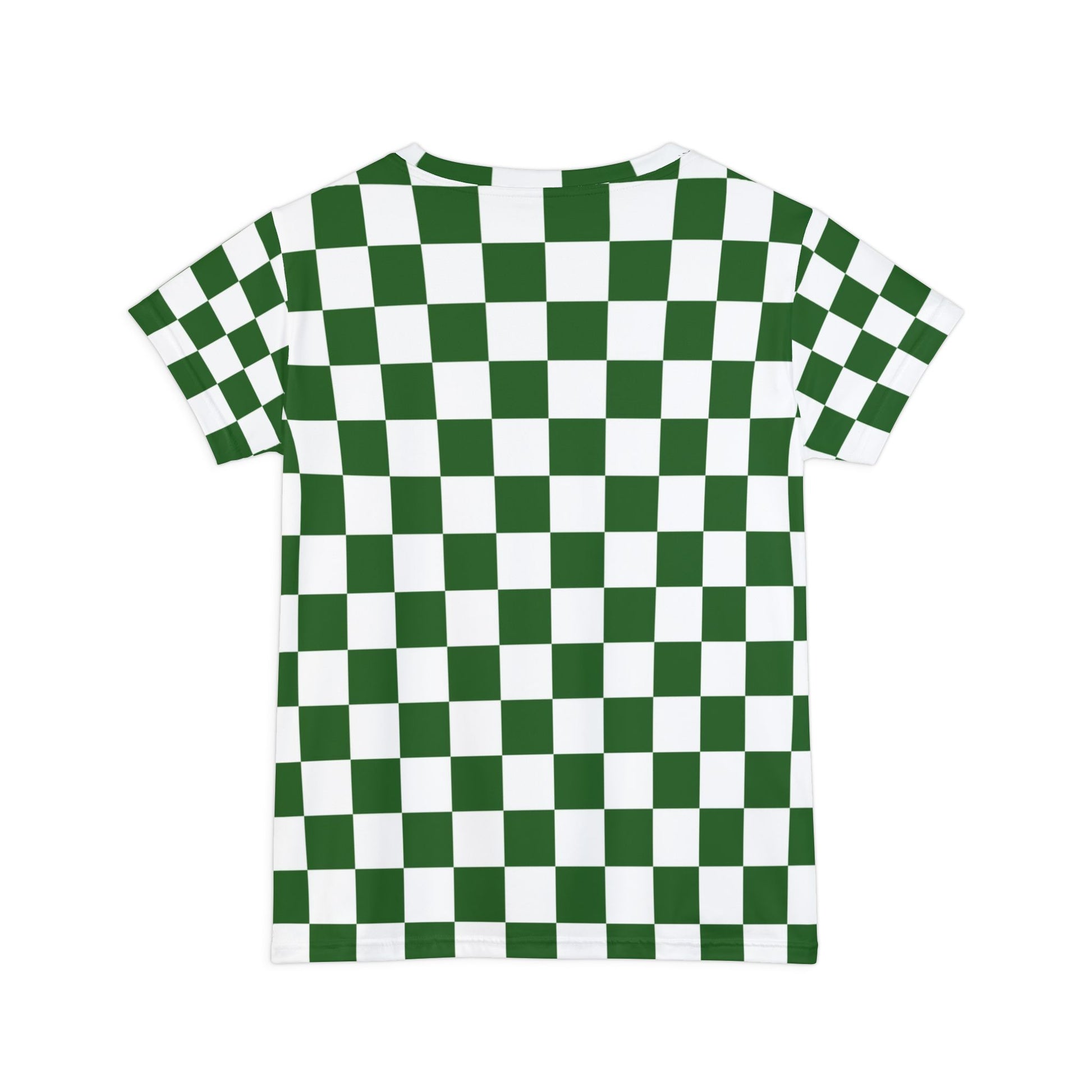 Checkerboard White and Dark Green Women's Short Sleeve Shirt (AOP), Artsulli - Art is Long, Life is Short, All Over Prints, , , , , , , 