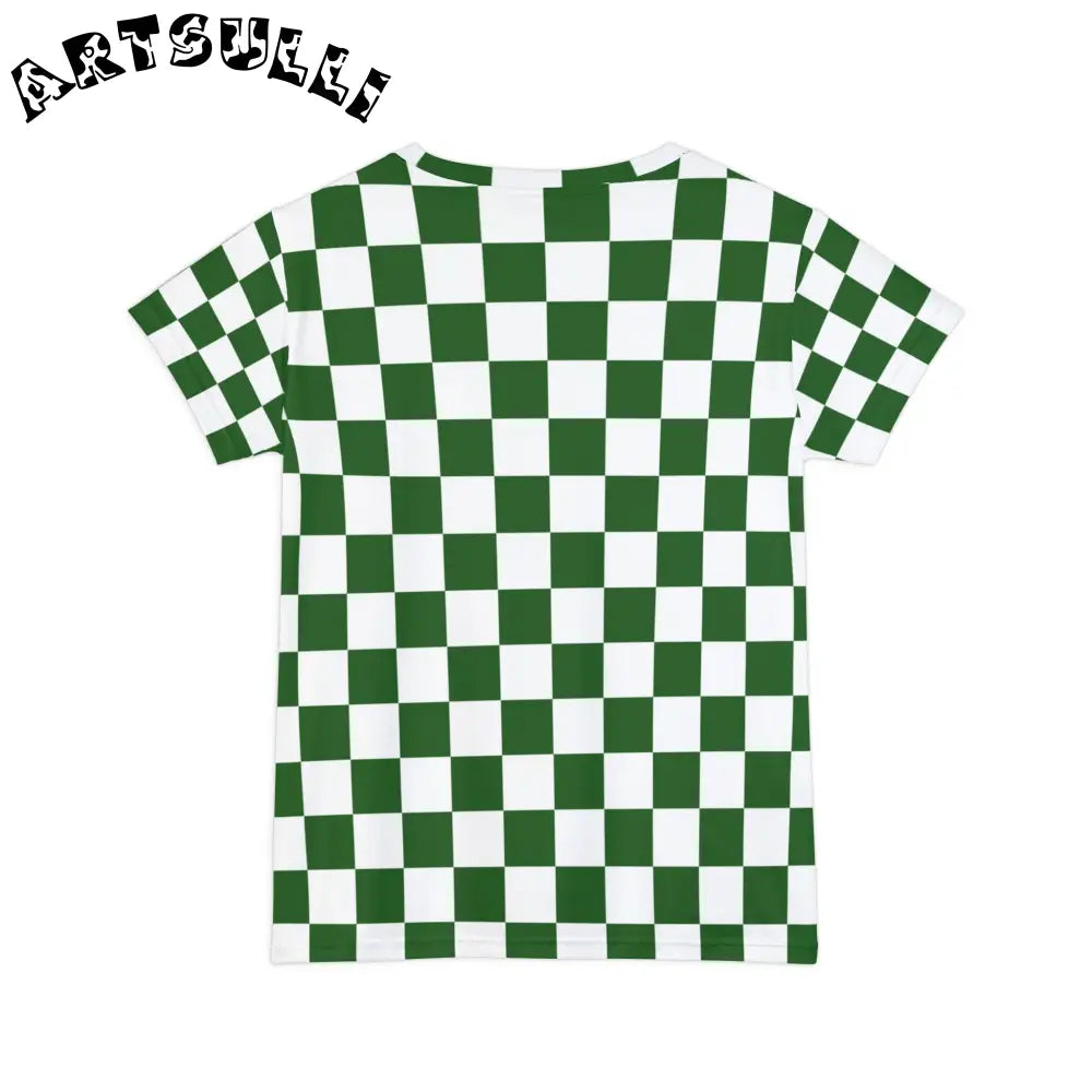 JAKKOUTTHEBXX Checkerboard White and Dark Green Women’s Short Sleeve