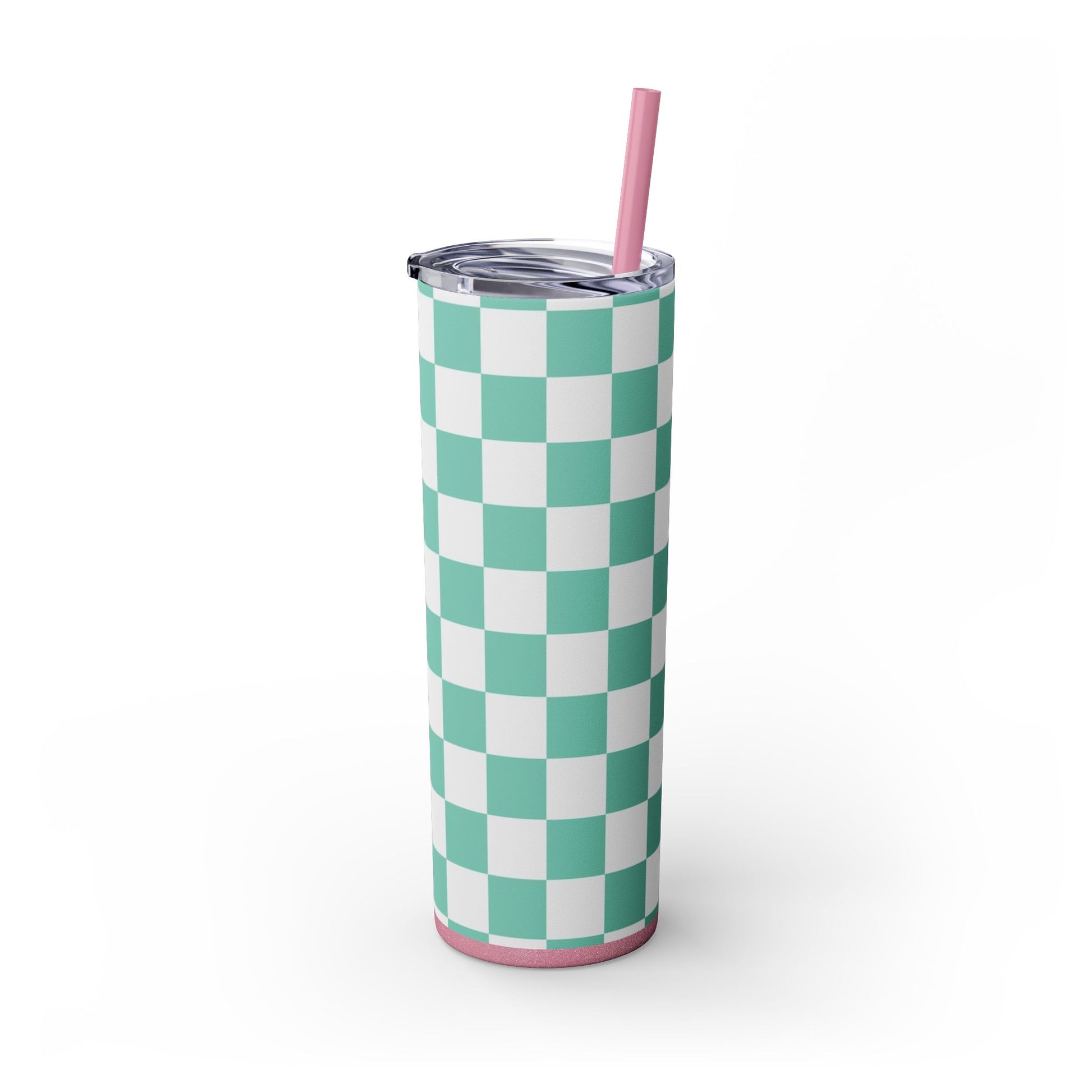 Checkerboard Light Green Skinny Tumbler with Straw, 20oz, Artsulli - Art is Long, Life is Short, Mug, , , , , , , 
