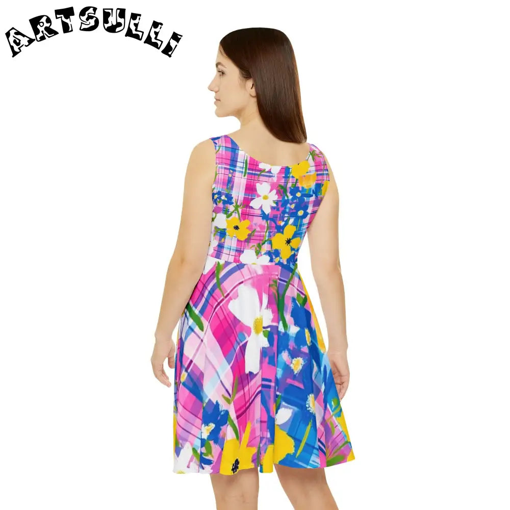 JAKKOUTTHEBXX Plaid Garden Pink and Purple Women’s Skater Dress