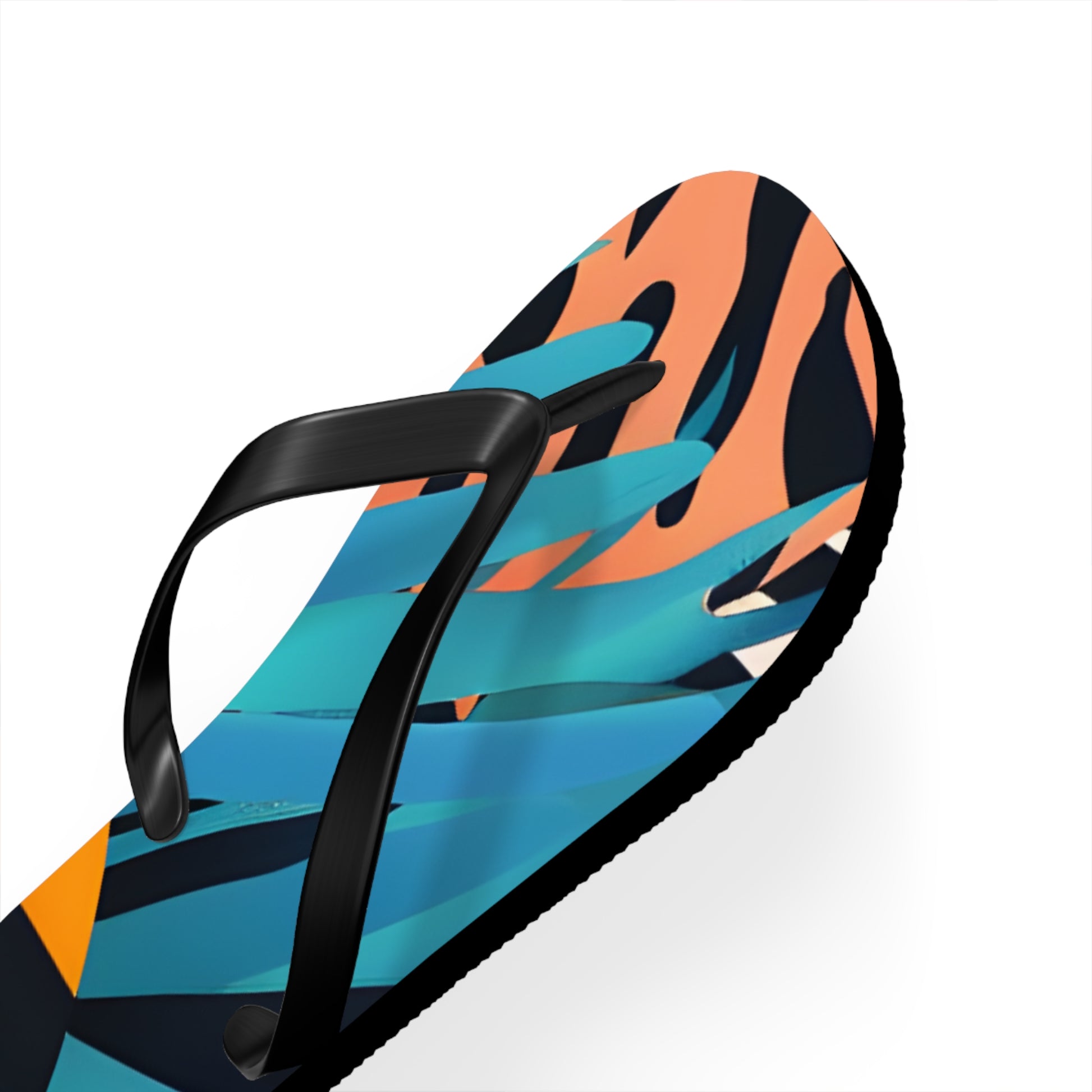Palm Leaves x Zebra Stripes x  Tiger Stripes Orange and Blue Flip Flops, Artsulli - Art is Long, Life is Short, Shoes, , , , , , , 