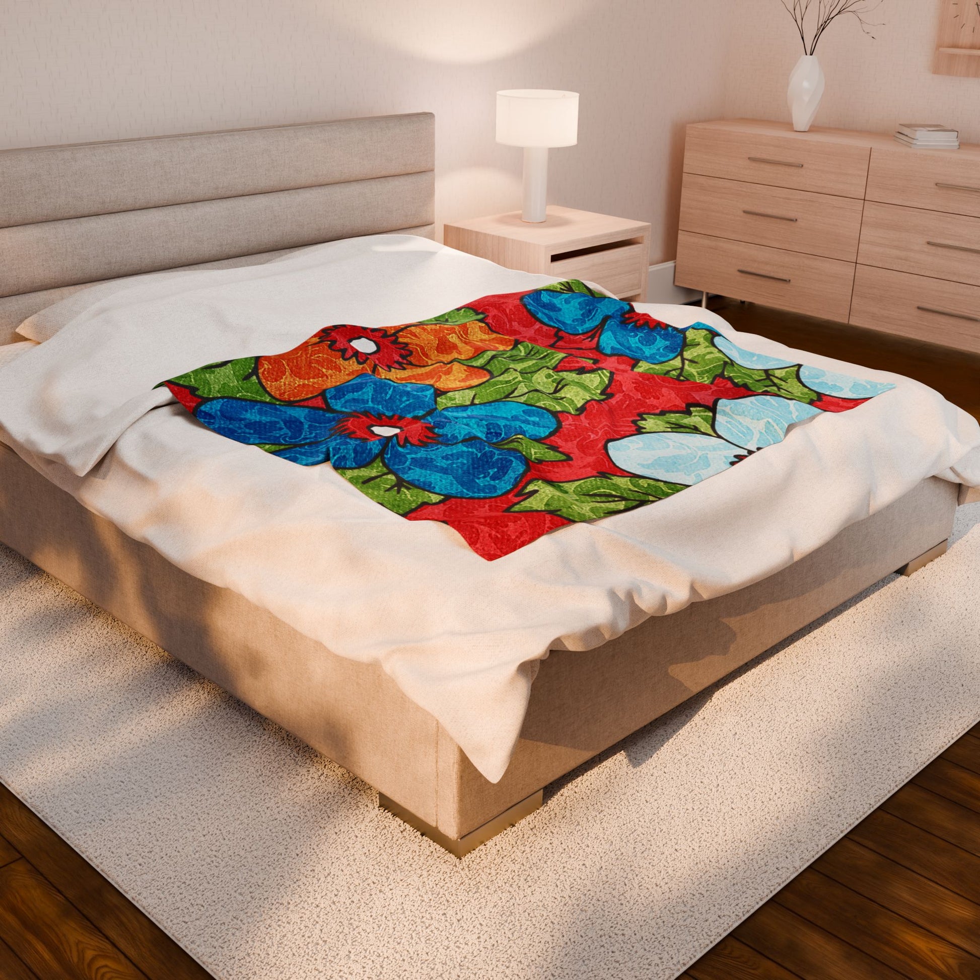 Groovy Red Floral Kl Velveteen Plush Blanket, Artsulli - Art is Long, Life is Short, All Over Prints, , , , , , , 