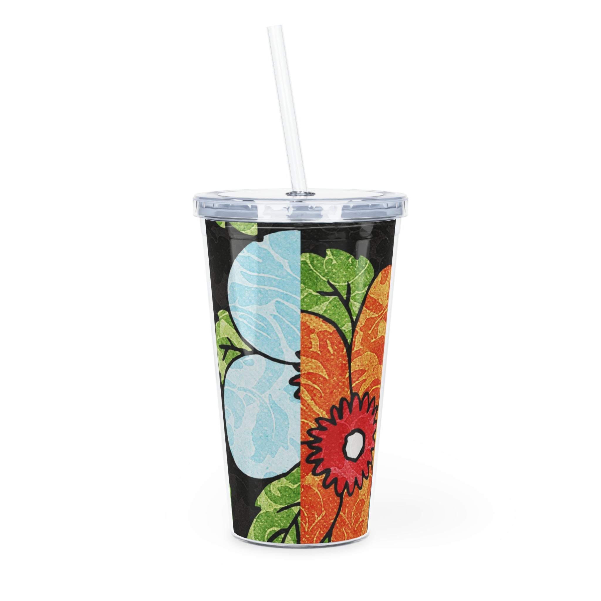 Groovy Black Floral Kl Plastic Tumbler with Straw, Artsulli - Art is Long, Life is Short, Mug, , , , , , , 