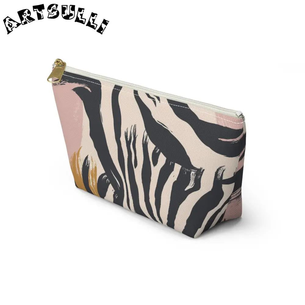 JAKKOUTTHEBXX Zebra Stripe And Brushstroke Cosmetic Pouch In Pink