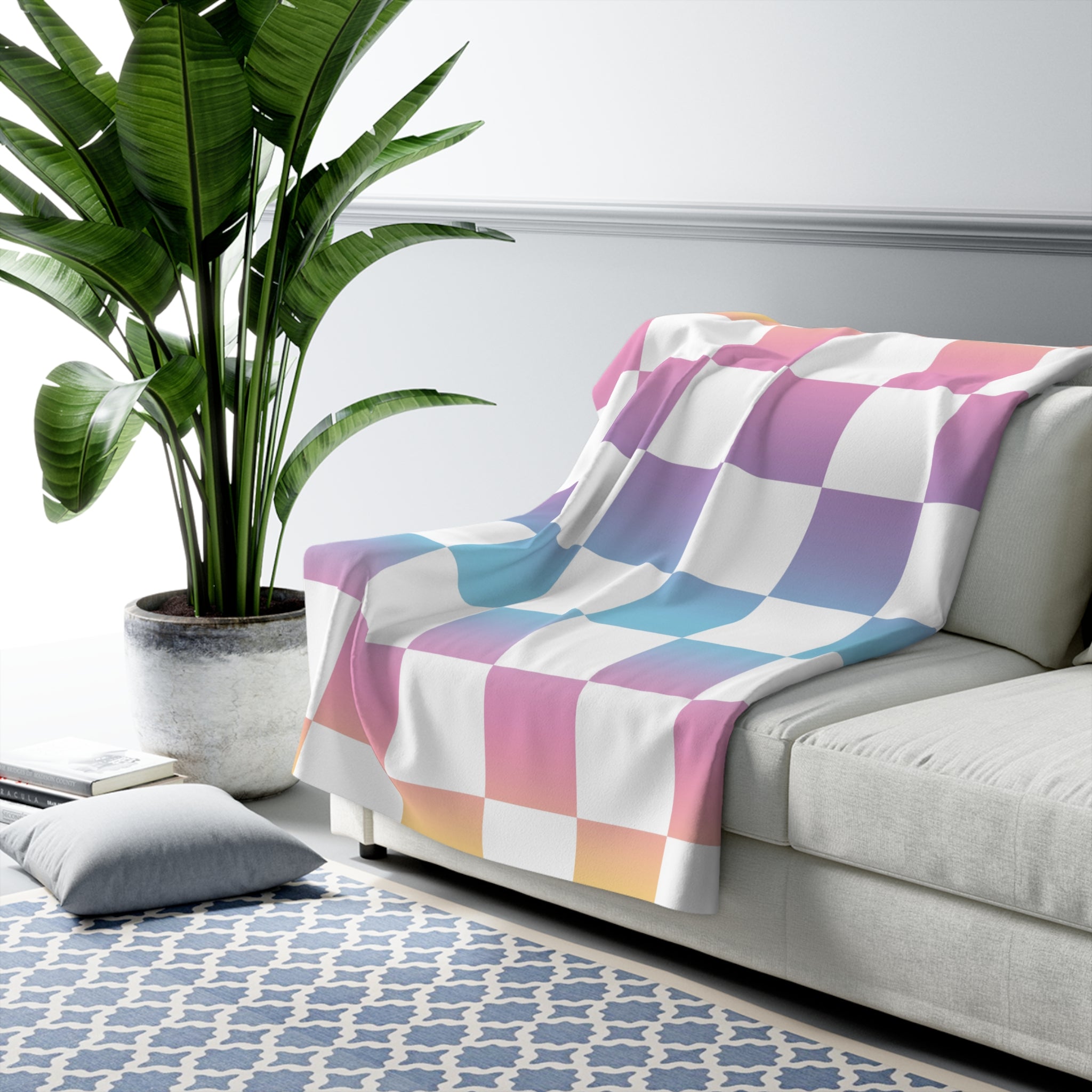 Vaporwave Check Sherpa Fleece Blanket, Artsulli - Art is Long, Life is Short, Home Decor, , , , , , , 
