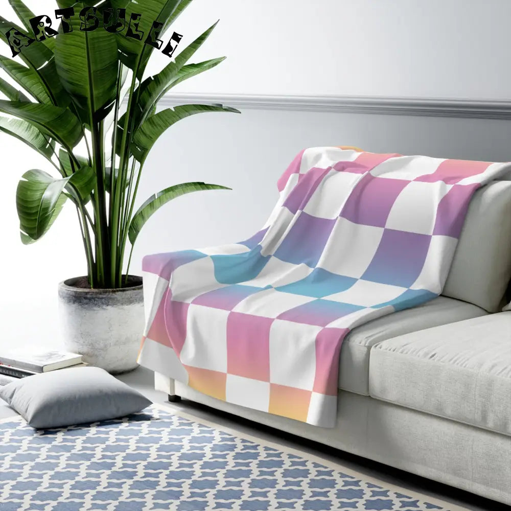 JAKKOUTTHEBXX Vaporwave Check Sherpa Fleece Blanket JAKKOUTTHEBXX