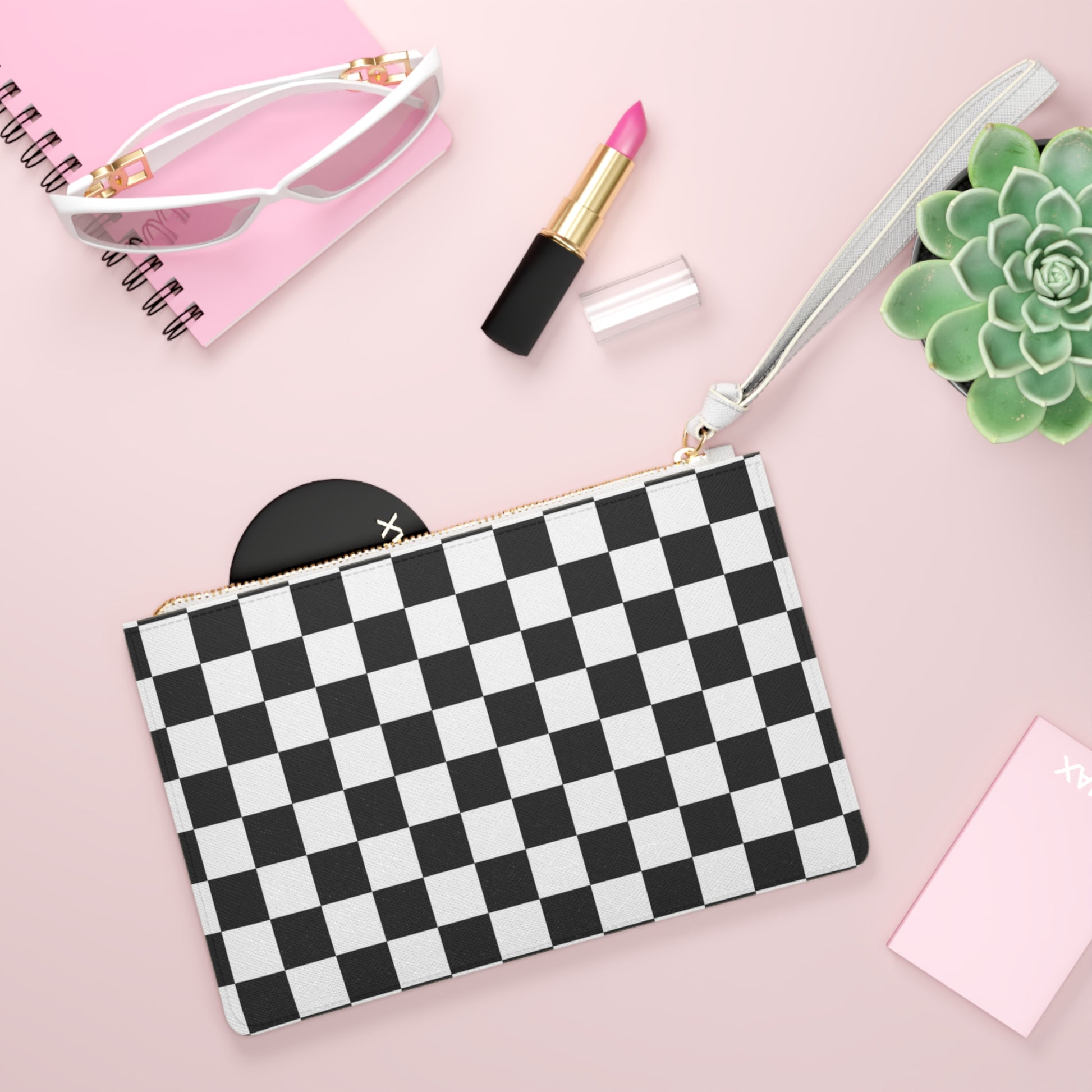 Checkerboard White and Black Clutch Bag, Artsulli - Art is Long, Life is Short, Bags, , , , , , , 