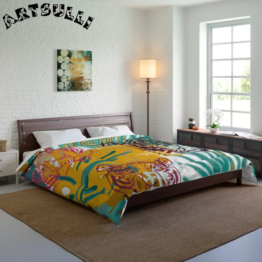 JAKKOUTTHEBXX Tropical Jungle Tigers Brown and Green Comforter