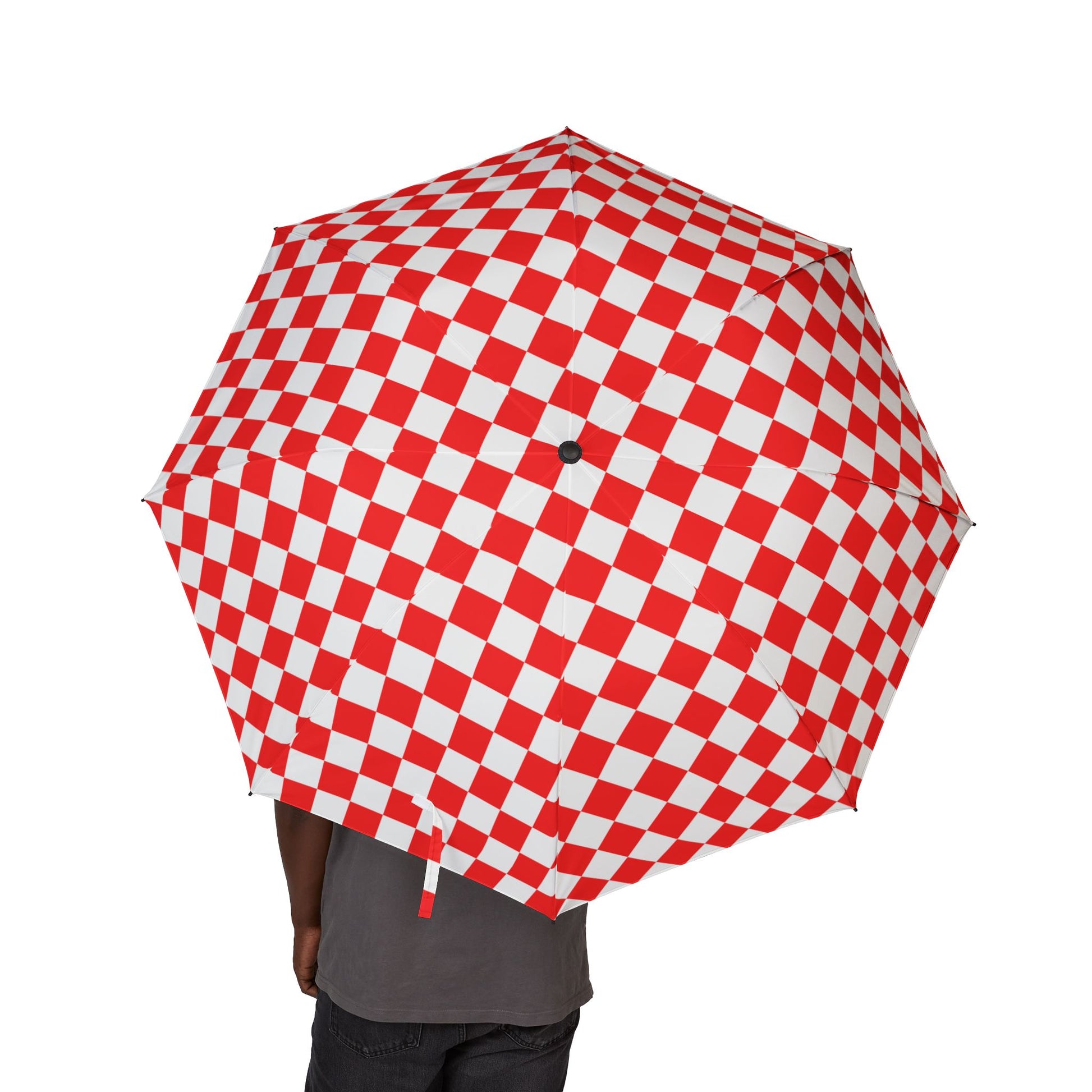 Checkerboard II Red and White Semi-Automatic Foldable Umbrella, Artsulli - Art is Long, Life is Short, Accessories, , , , , , , 