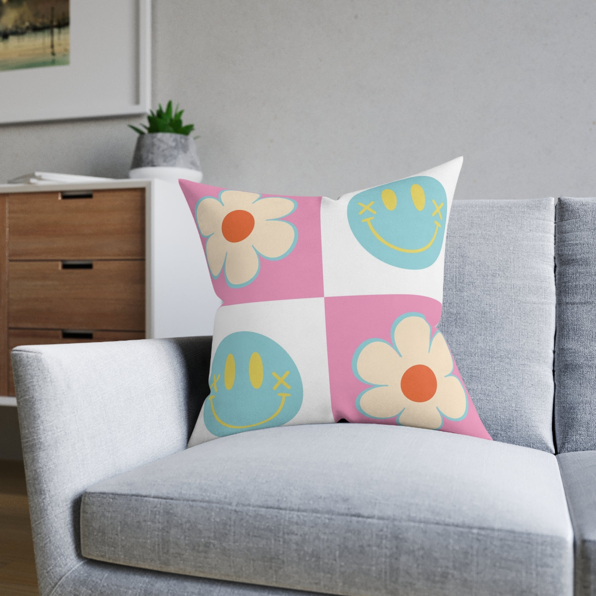 Madotsukis Grin Bloom Square Pillow, Artsulli - Art is Long, Life is Short, Home Decor, , , , , , , 