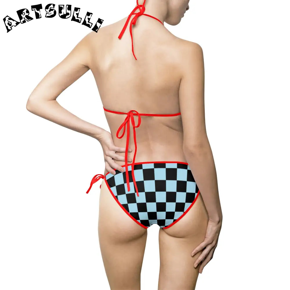 JAKKOUTTHEBXX Checkerboard Black and Blue Women’s Bikini Swimsuit