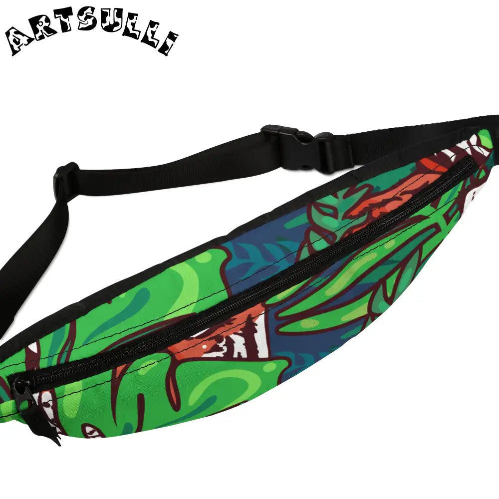 JAKKOUTTHEBXX Tropical Jungle Tigers Blue and Green Fanny Pack