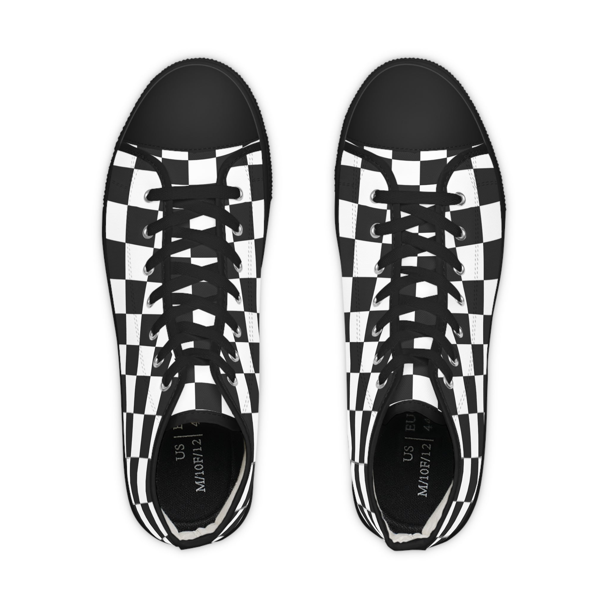Checkerboard White and Black Men's High Top Sneakers, Artsulli - Art is Long, Life is Short, Shoes, , , , , , , 