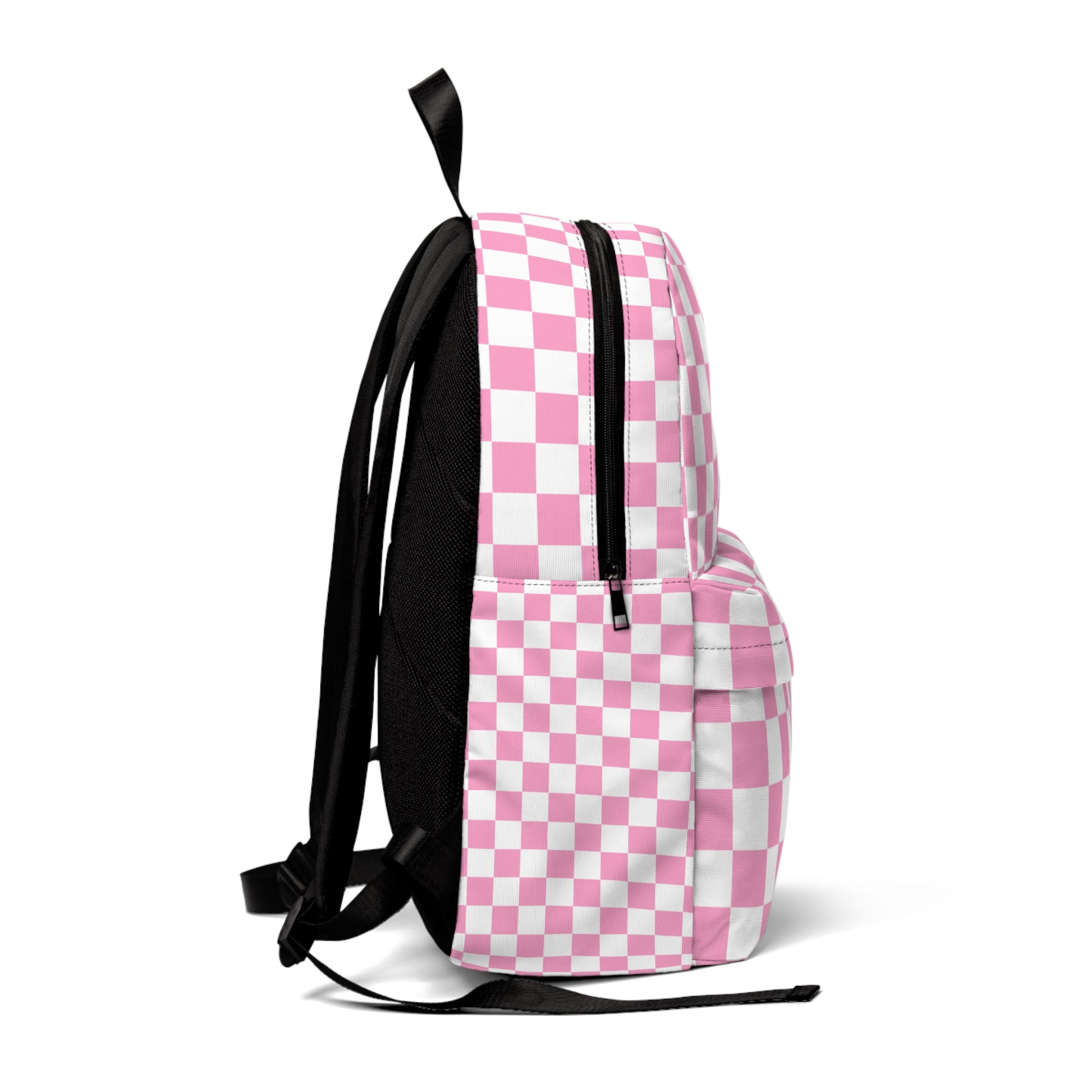 Checkerboard Hot Pink and White Unisex Classic Backpack, Artsulli - Art is Long, Life is Short, Bags, , , , , , , 