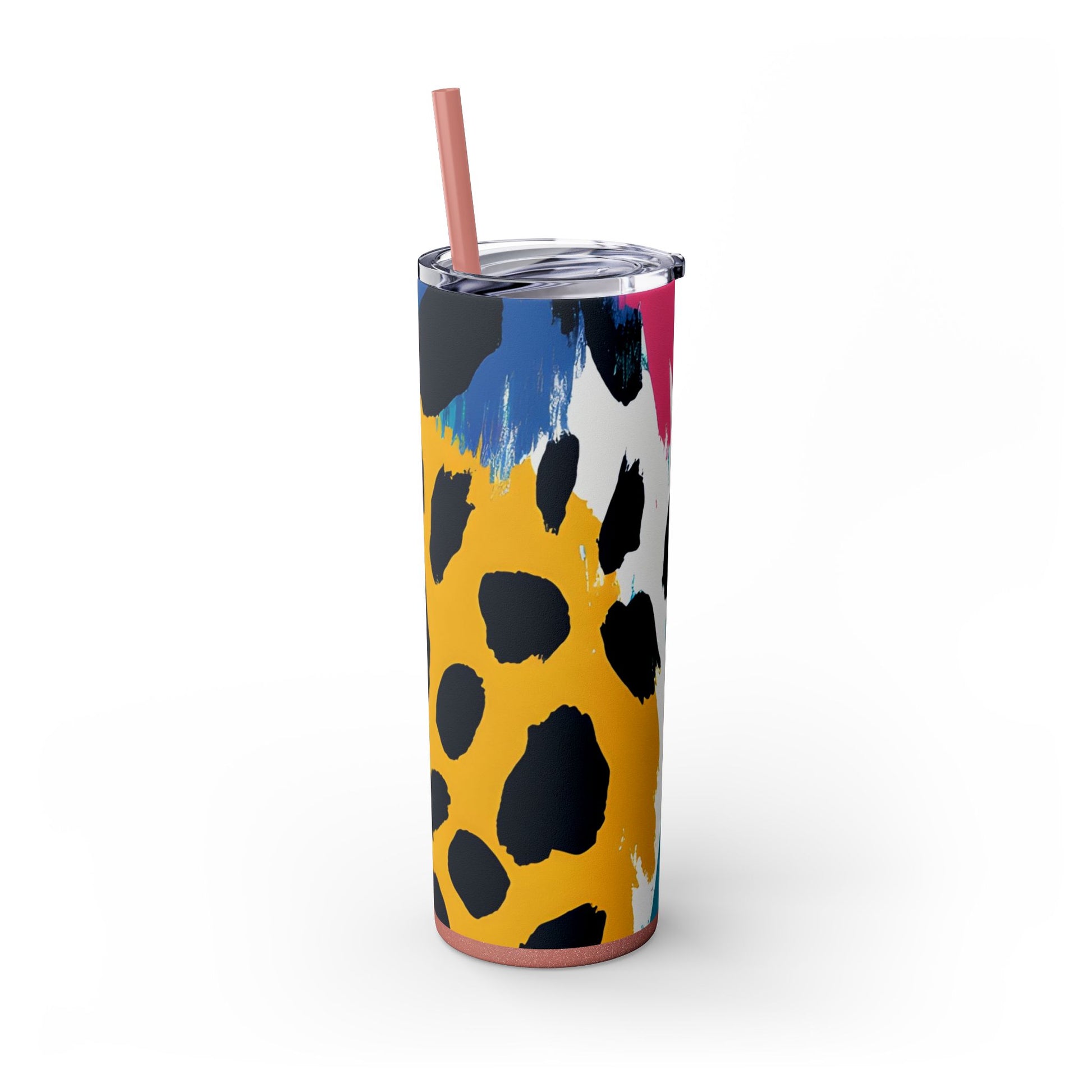 Leopard Print x Paint Brush Strokes Multi-Color Skinny Tumbler with Straw, 20oz, Artsulli - Art is Long, Life is Short, Mug, , , , , , , 