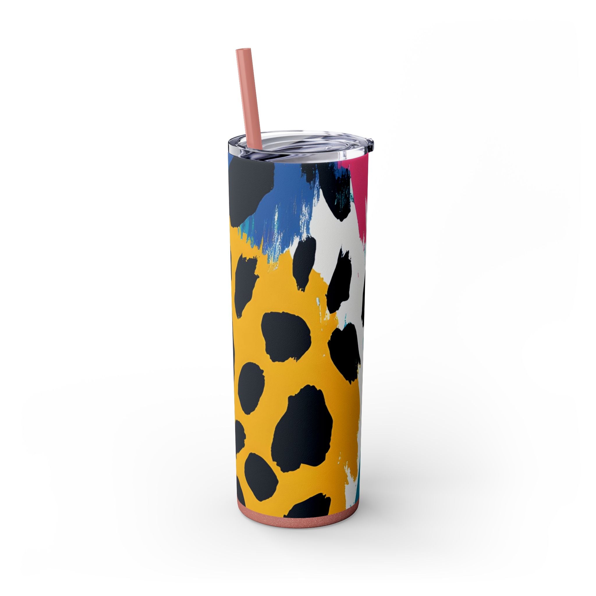 Leopard Print x Paint Brush Strokes Multi-Color Skinny Tumbler with Straw, 20oz, Artsulli - Art is Long, Life is Short, Mug, , , , , , , 