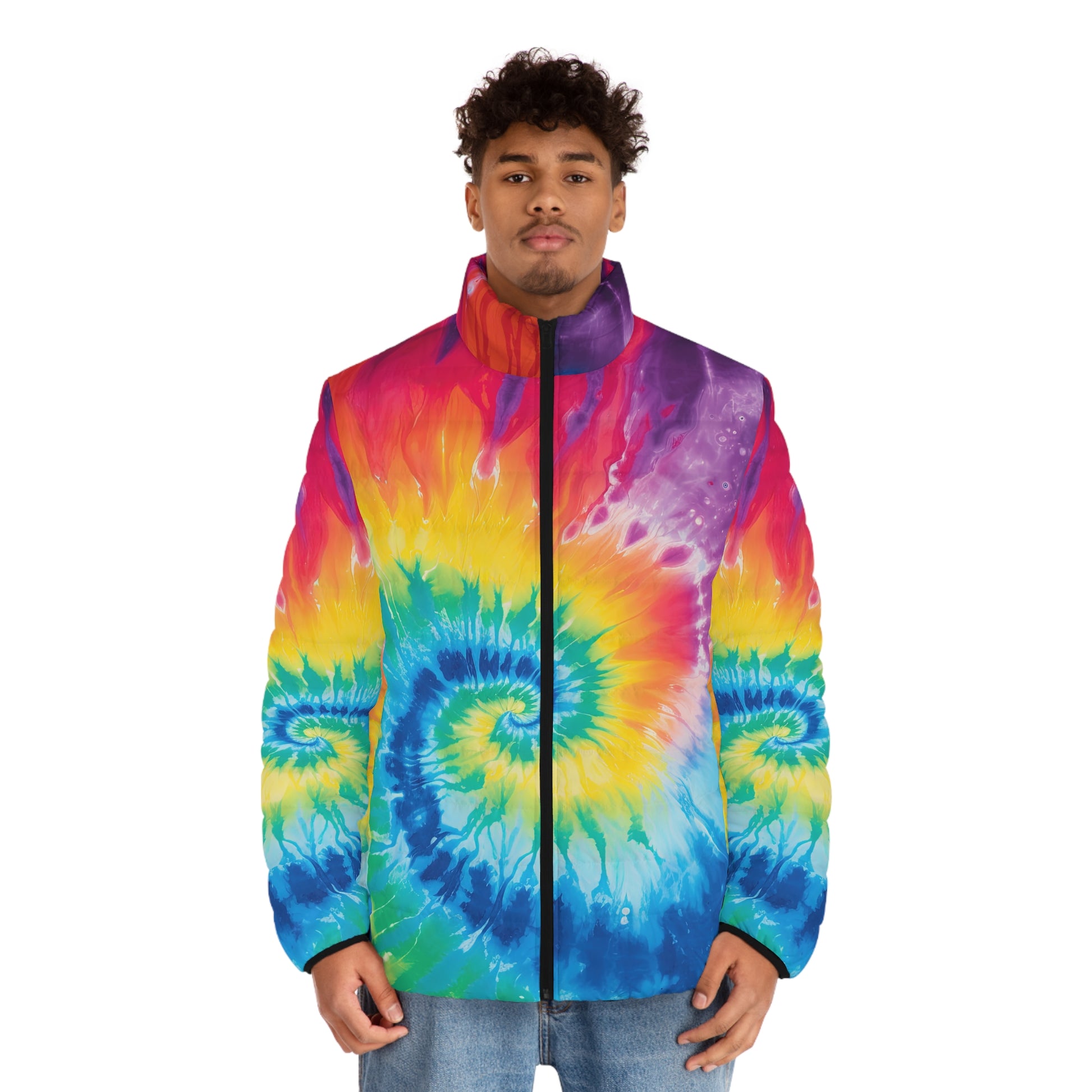 Tie Dye Men's Puffer Jacket (AOP), Artsulli - Art is Long, Life is Short, All Over Prints, , , , , , , 
