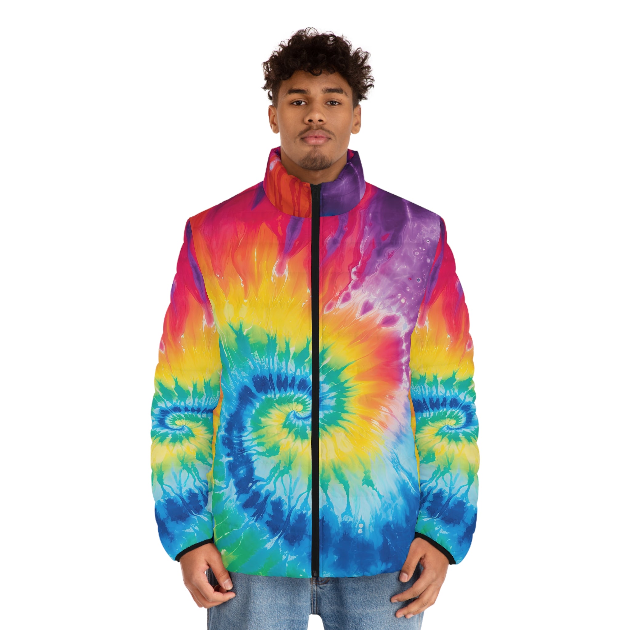Tie Dye Men's Puffer Jacket (AOP), Artsulli - Art is Long, Life is Short, All Over Prints, , , , , , , 