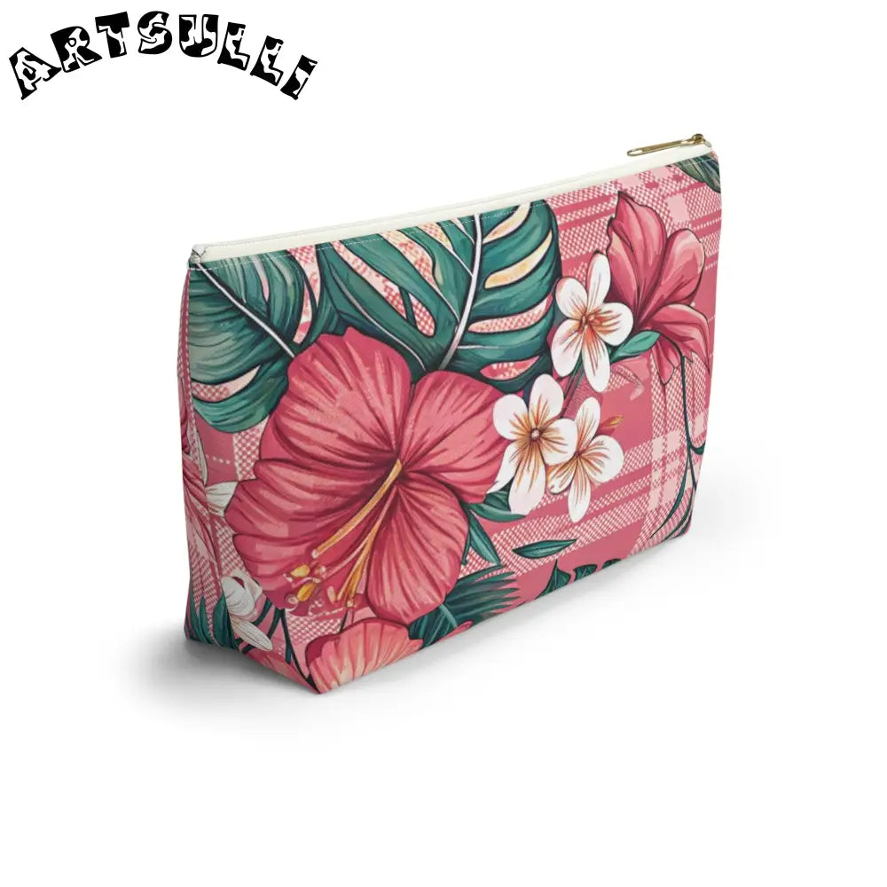 JAKKOUTTHEBXX Plaid x Floral Burgundy and Green Accessory Pouch w