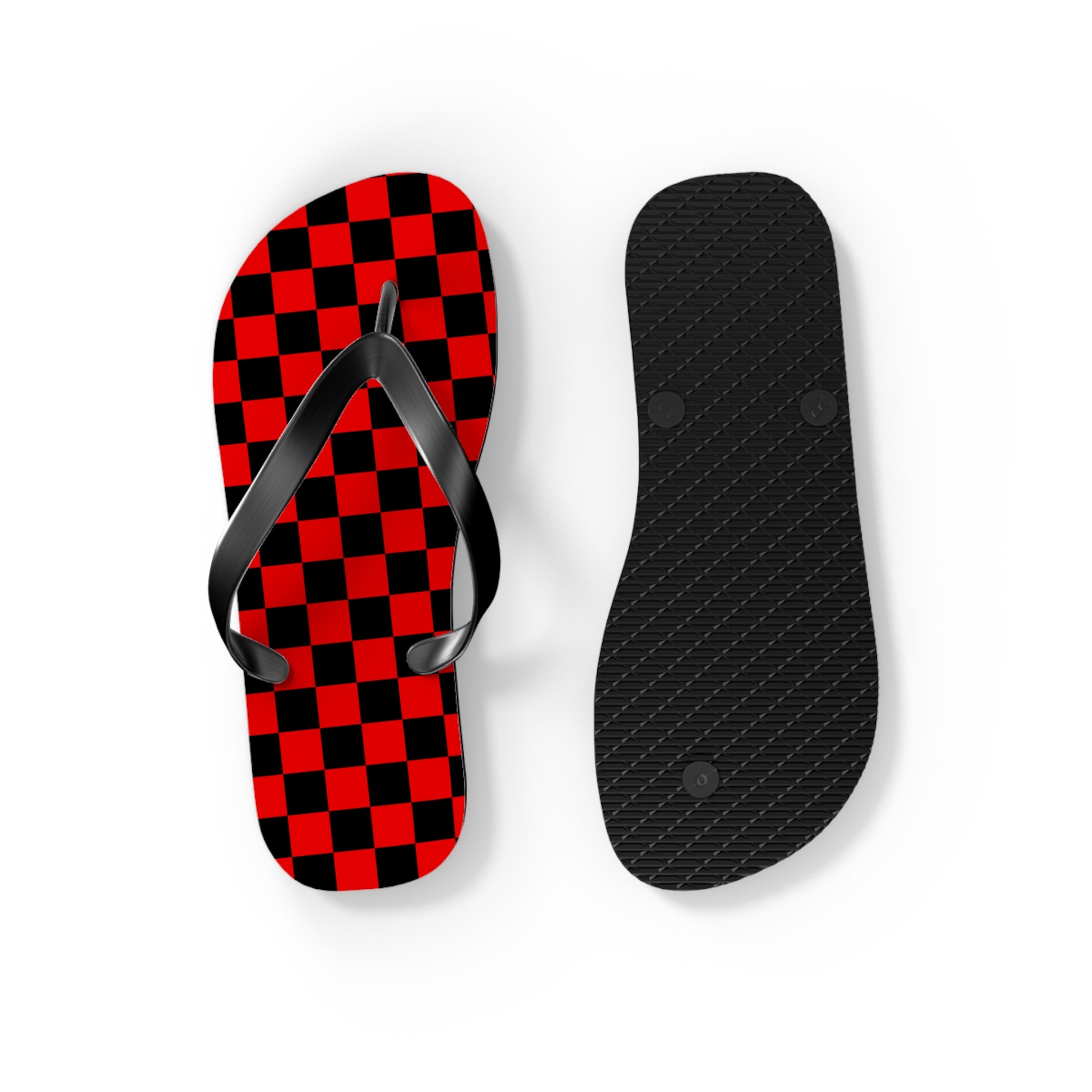 Checkerboard Red and Black Flip Flops, Artsulli - Art is Long, Life is Short, Shoes, , , , , , , 