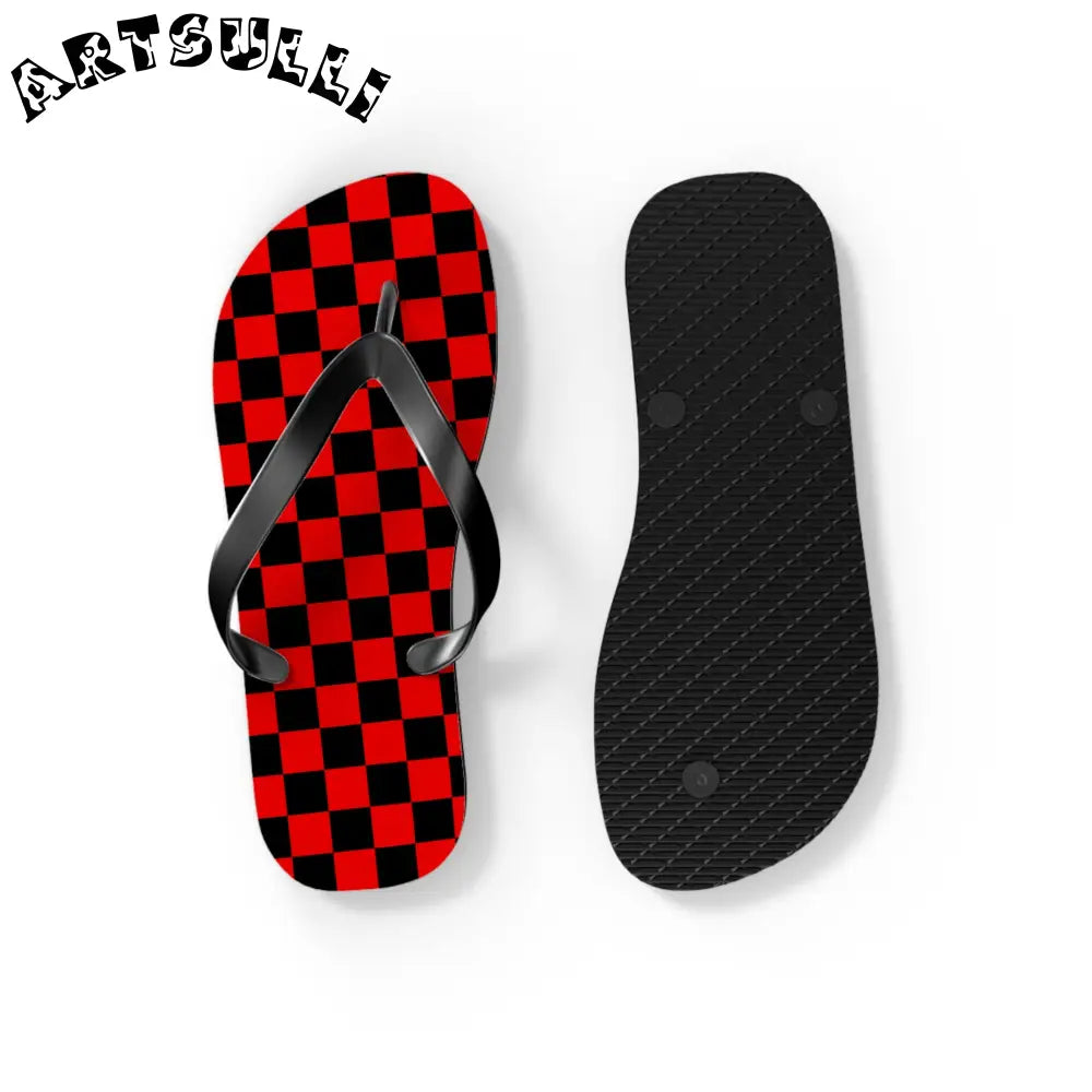 JAKKOUTTHEBXX Checkerboard Red and Black Flip Flops JAKKOUTTHEBXX