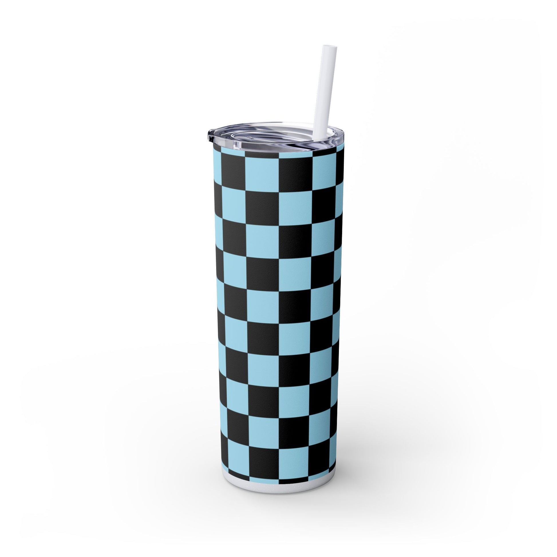 Checkerboard Black and Blue Skinny Tumbler with Straw, 20oz, Artsulli - Art is Long, Life is Short, Mug, , , , , , , 