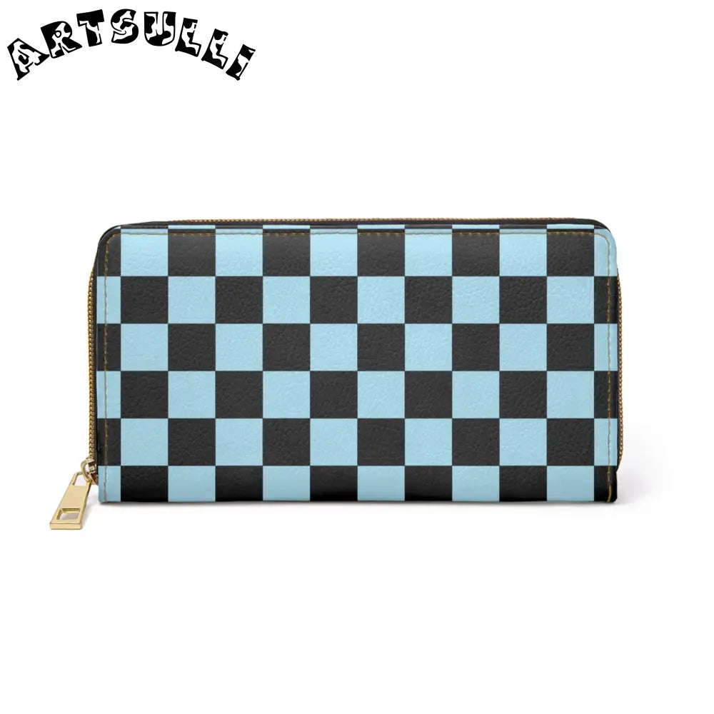 JAKKOUTTHEBXX Checkerboard Black and Blue Zipper Wallet