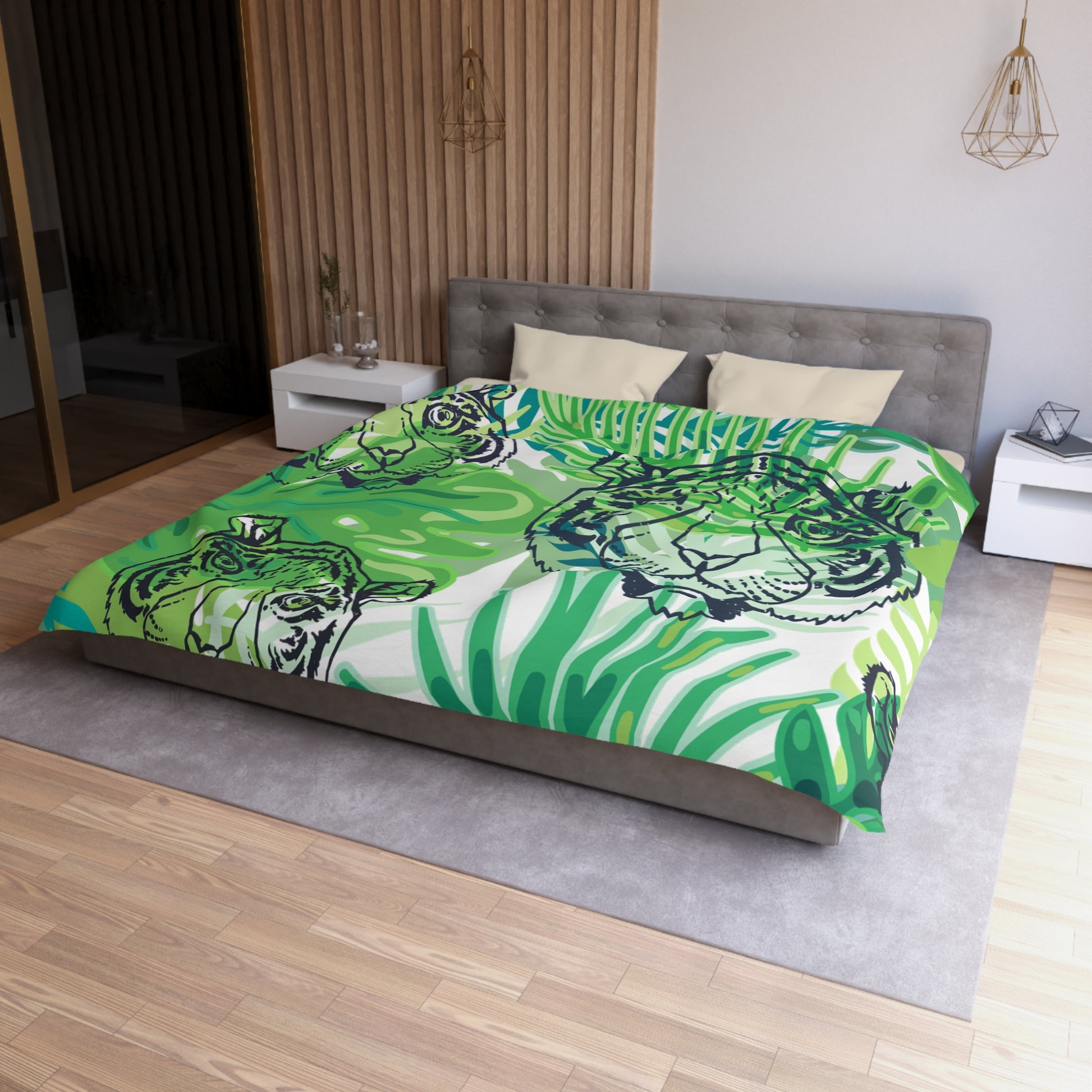 Tropical Jungle Tigers Green Microfiber Duvet Cover, Artsulli - Art is Long, Life is Short, Home Decor, , , , , , , 