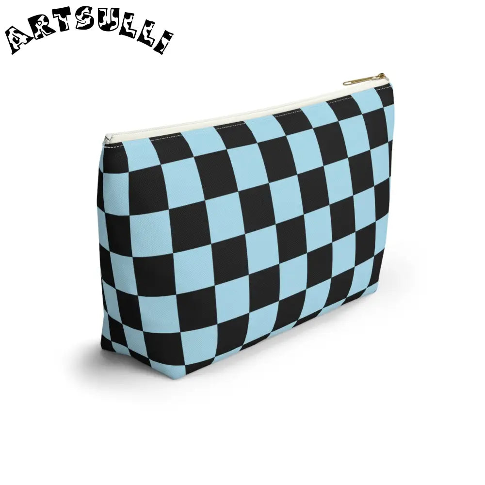 JAKKOUTTHEBXX Checkerboard Black and Blue Accessory Pouch w T-bottom