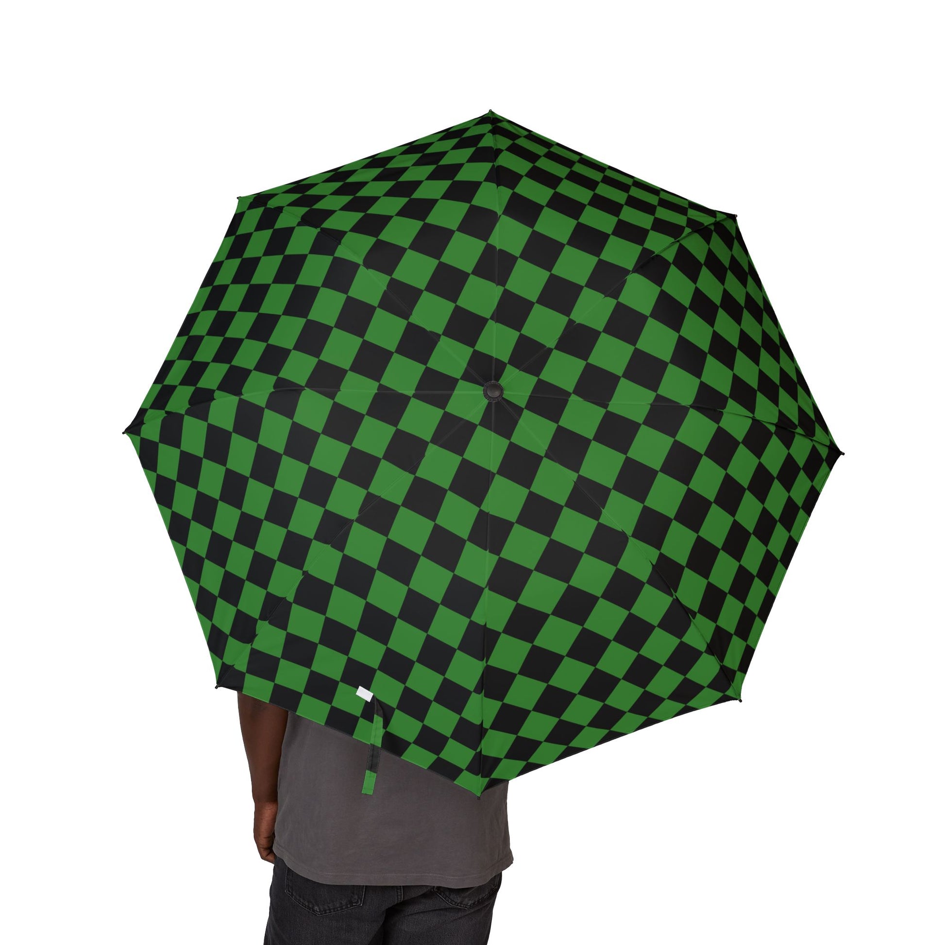 Checkerboard II Green and Black Semi-Automatic Foldable Umbrella, Artsulli - Art is Long, Life is Short, Accessories, , , , , , , 