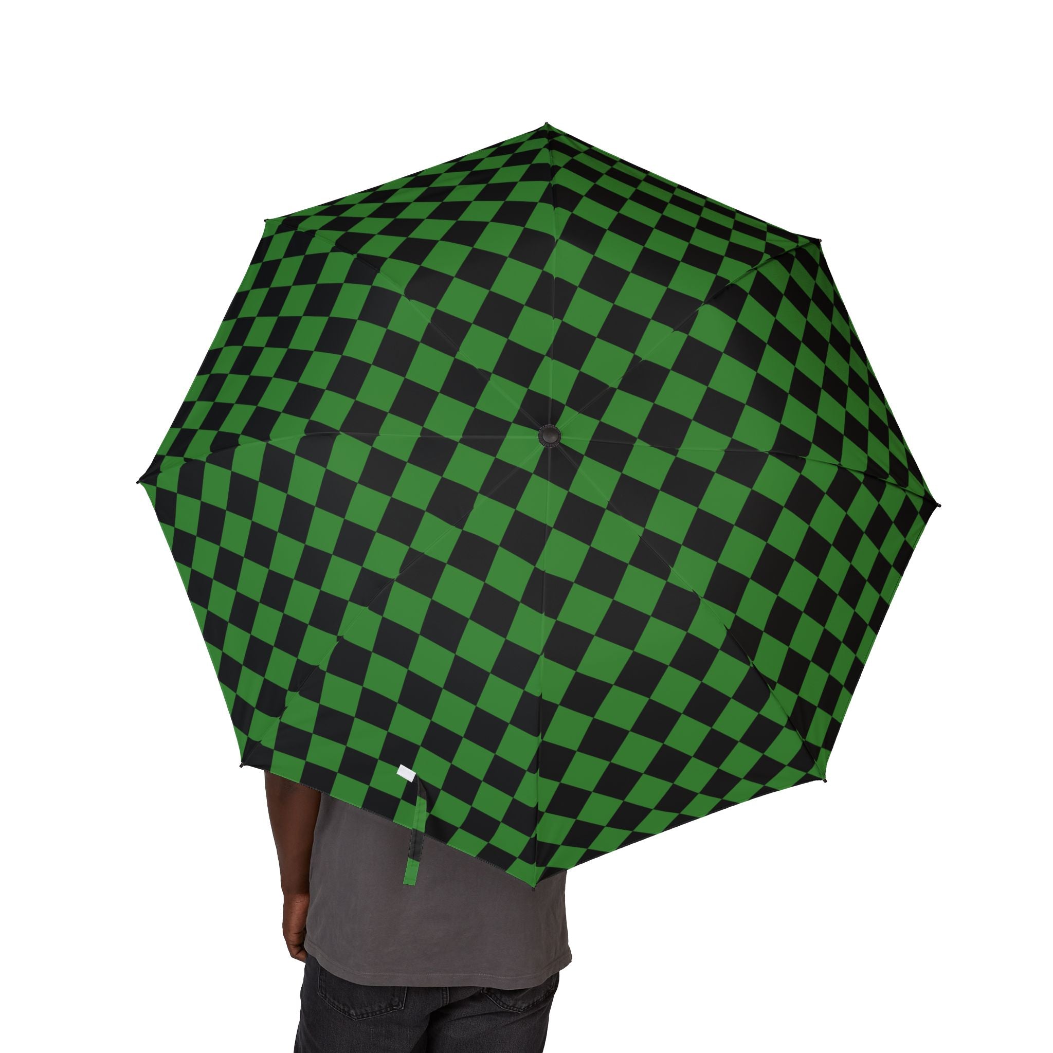 Checkerboard II Green and Black Semi-Automatic Foldable Umbrella, Artsulli - Art is Long, Life is Short, Accessories, , , , , , , 