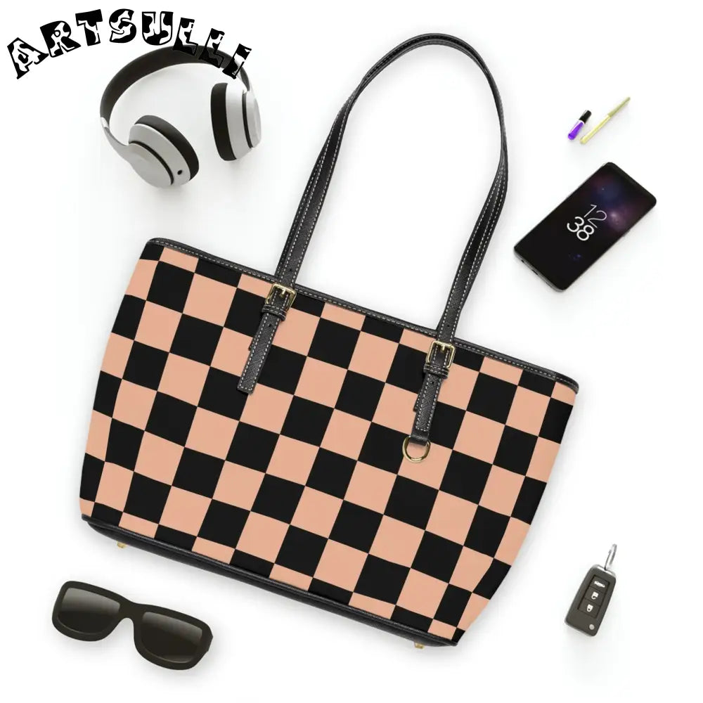 JAKKOUTTHEBXX Checkerboard Soft Orange and Black PU Leather Shoulder