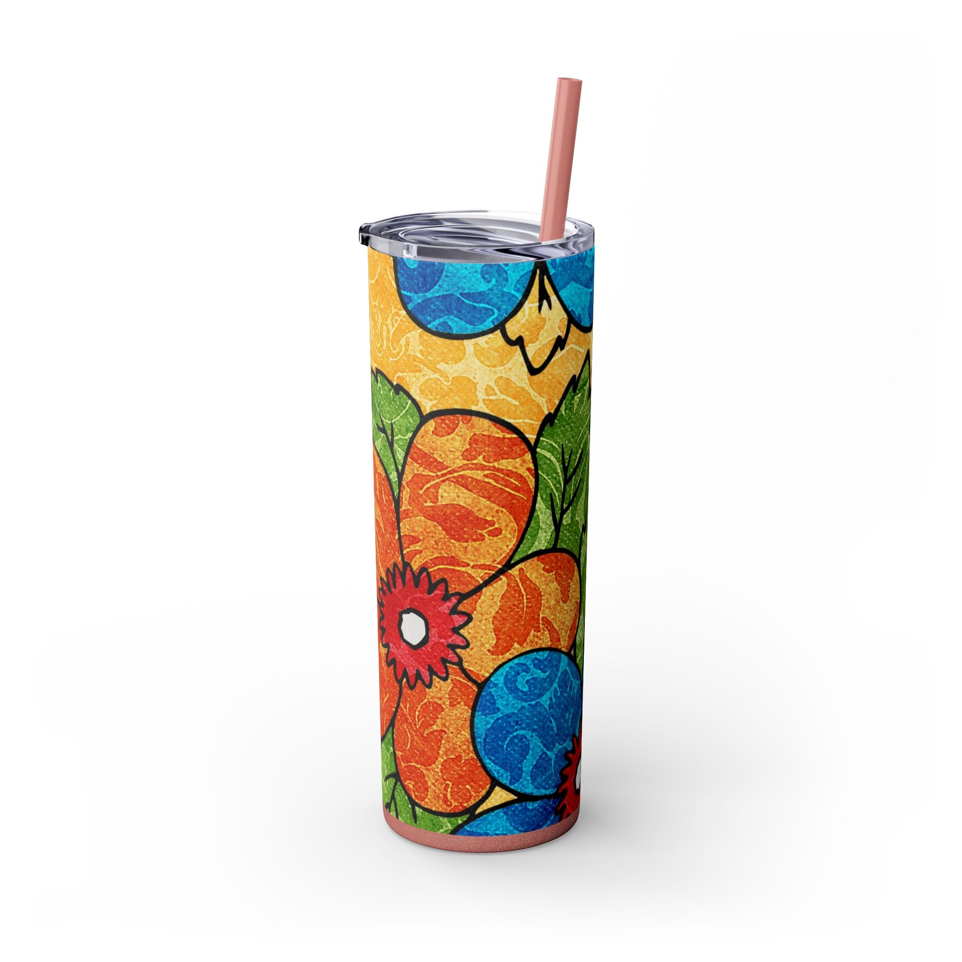 Groovy Yellow Floral Kl Skinny Tumbler with Straw, 20oz, Artsulli - Art is Long, Life is Short, Mug, , , , , , , 