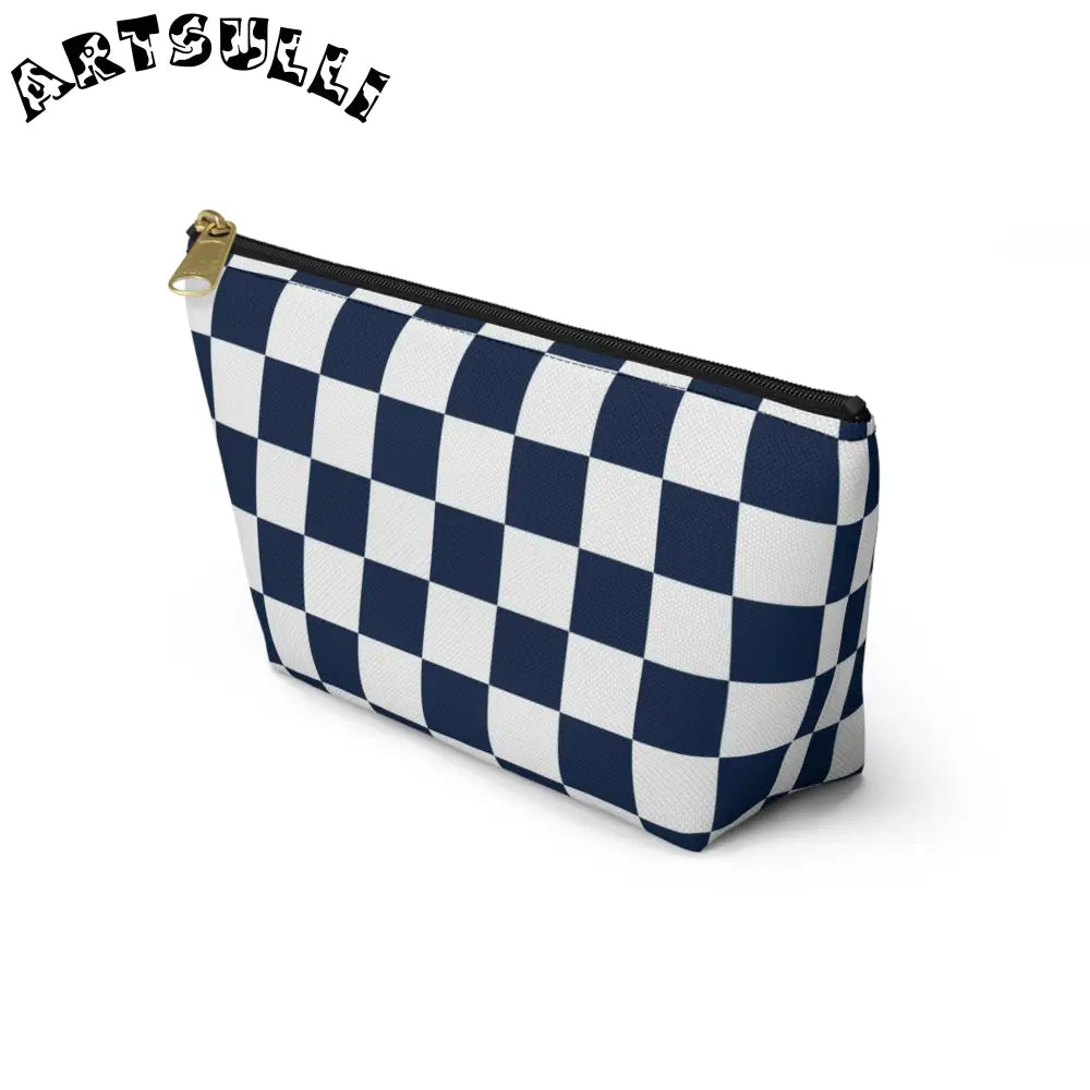 JAKKOUTTHEBXX Checkerboard White and Navy Blue Accessory Pouch w