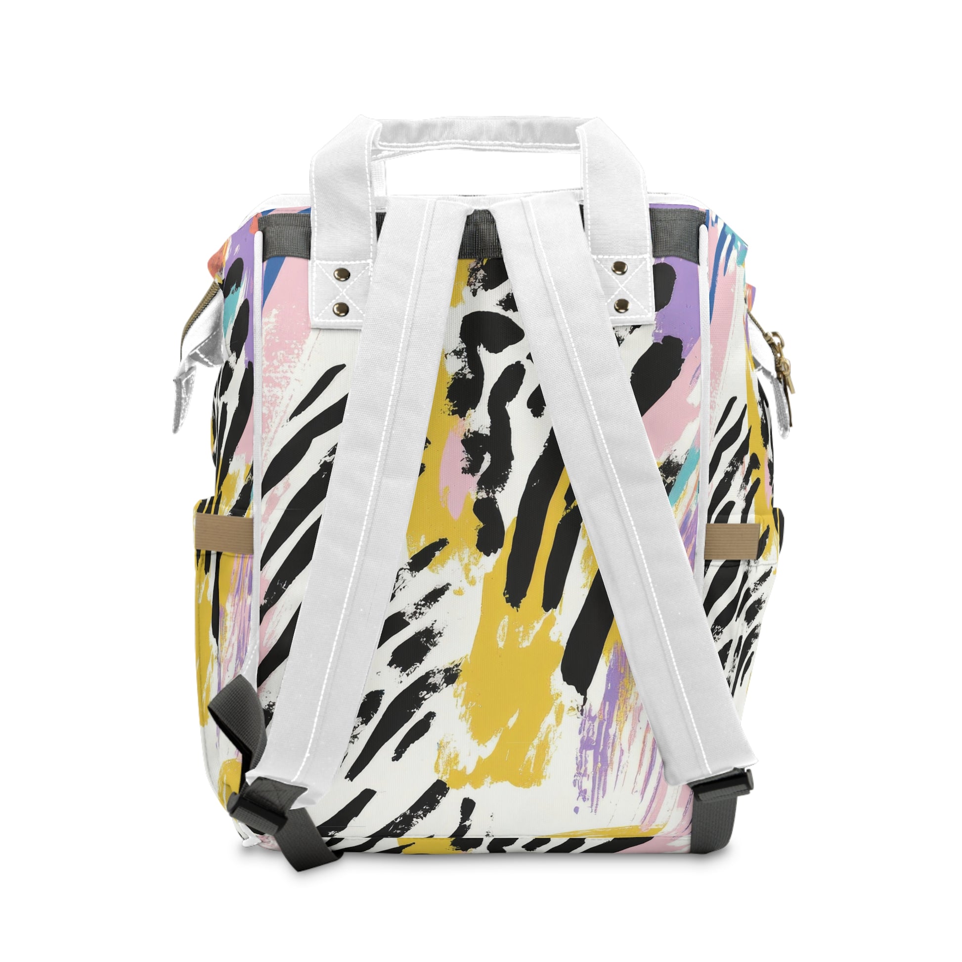 Wild Zebra Stripes x Paint Brush Strokes Multi-Color Multifunctional Diaper Backpack, Artsulli - Art is Long, Life is Short, Bags, , , , , , , 