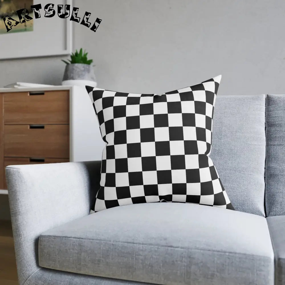 JAKKOUTTHEBXX Checkerboard Black and White Square Pillow