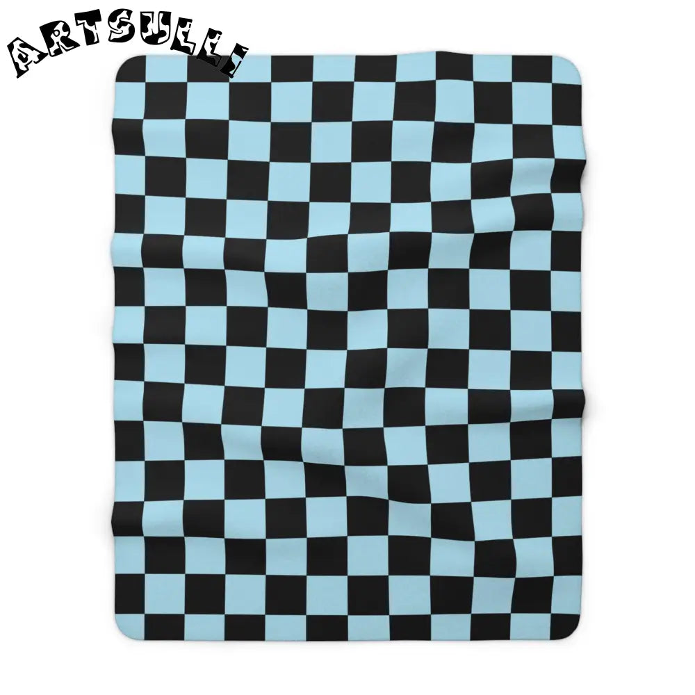 JAKKOUTTHEBXX Checkerboard Black and Blue Sherpa Fleece Blanket