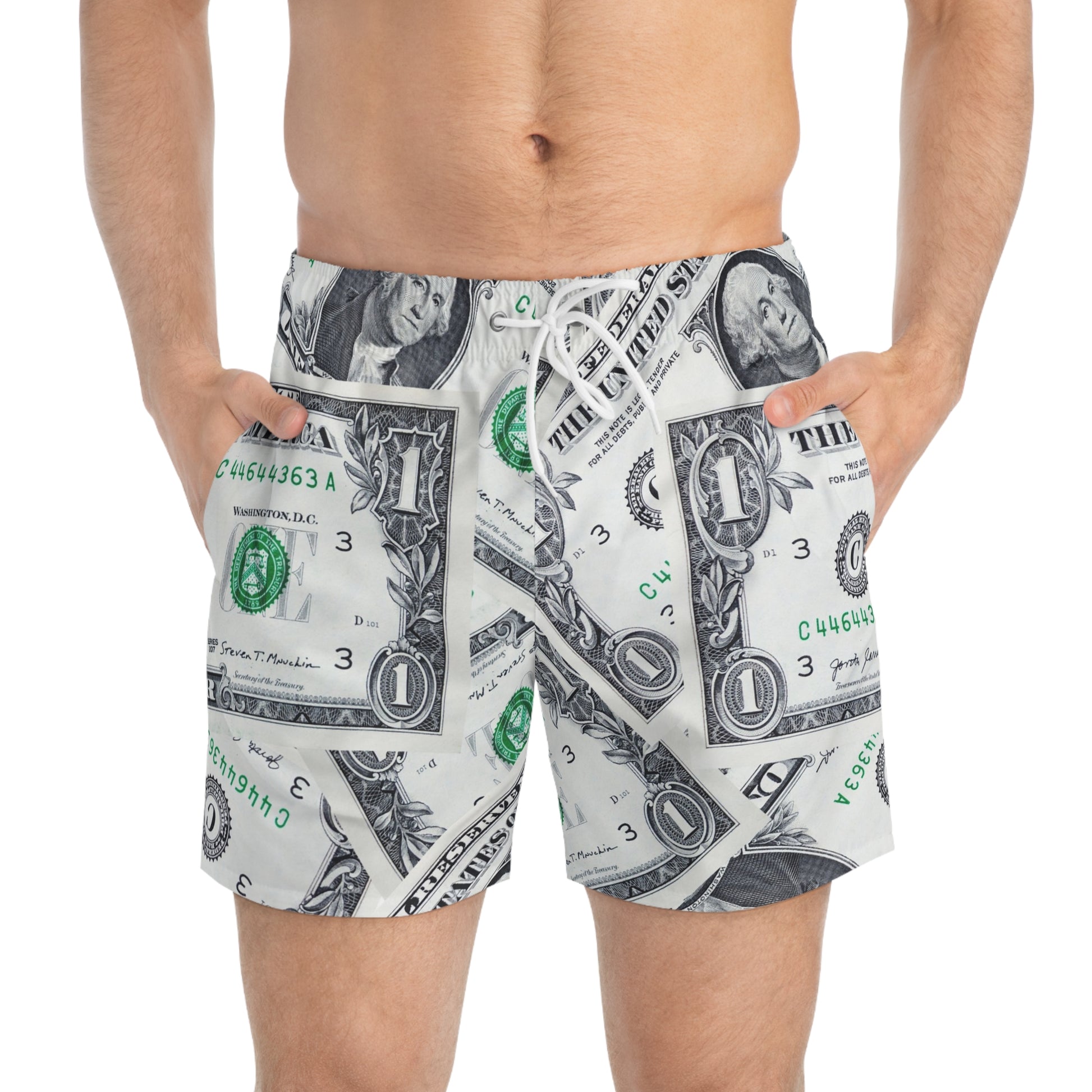 Money Collage Swim Trunks (AOP), Artsulli - Art is Long, Life is Short, All Over Prints, , , , , , , 